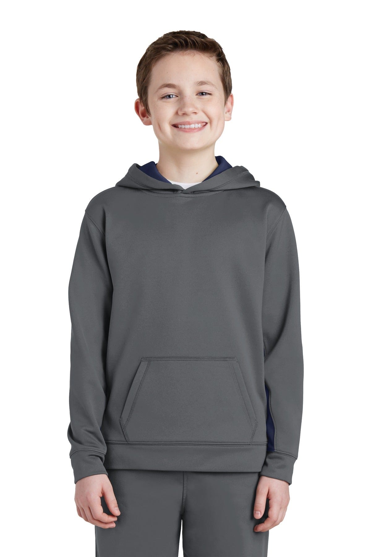 Sport-Tek YST235 Youth Sport-Wick Fleece Colorblock Hooded Pullover in 
