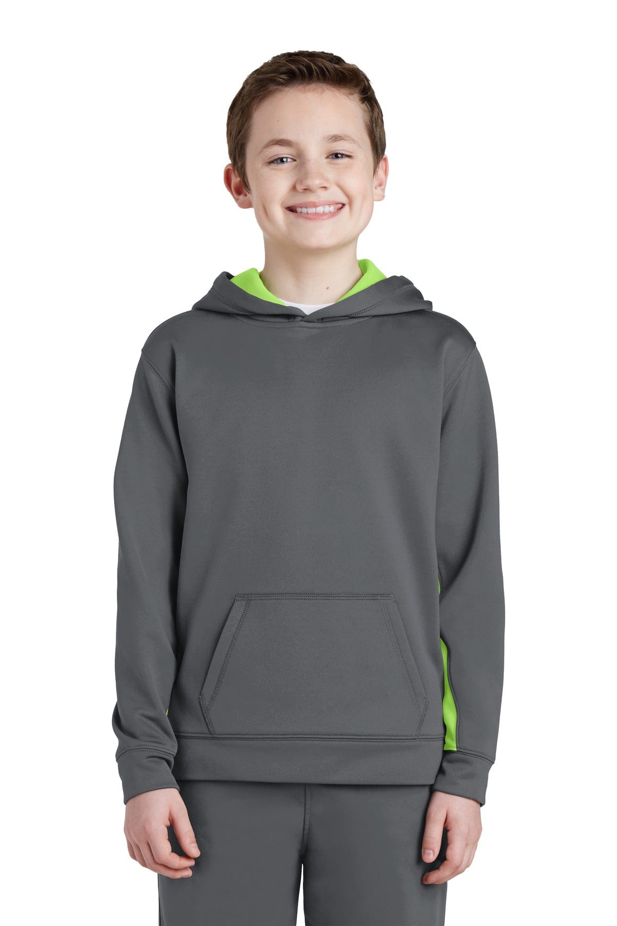 Sport-Tek YST235 Youth Sport-Wick Fleece Colorblock Hooded Pullover in 