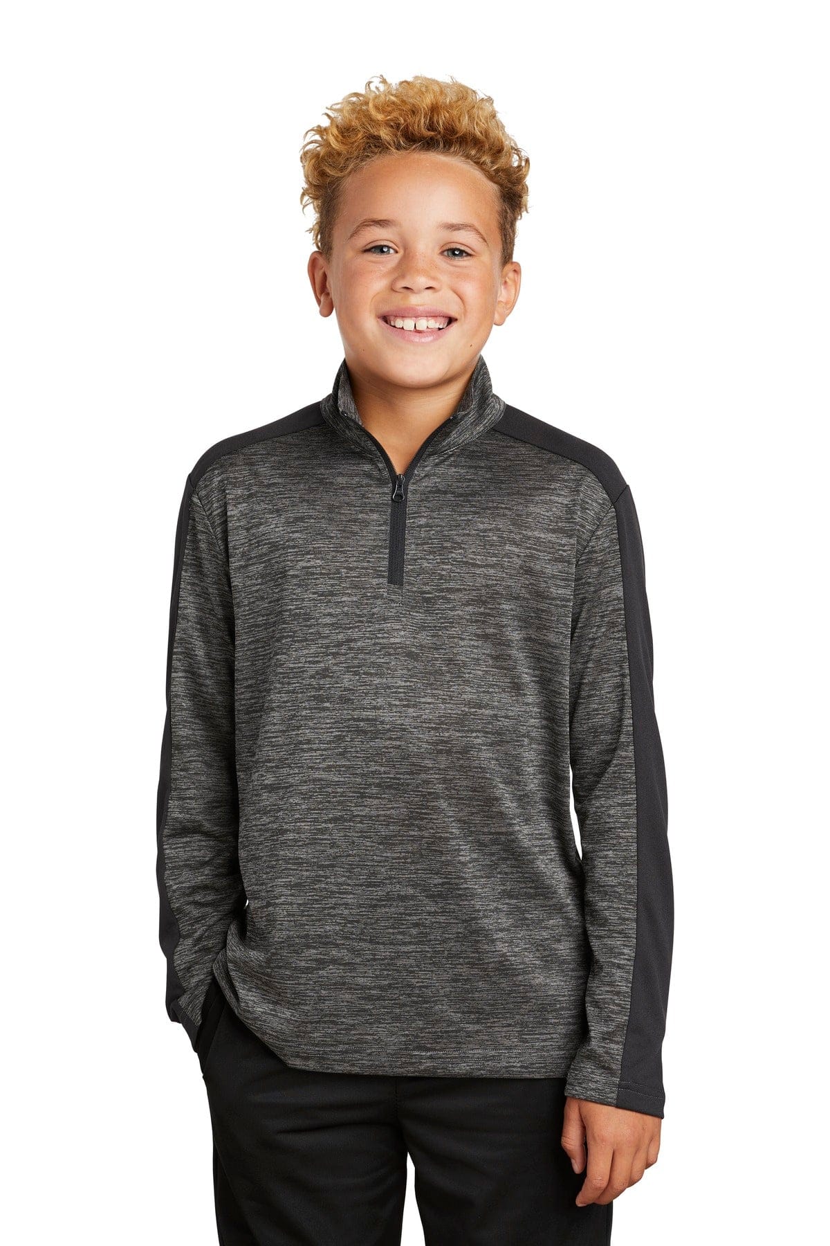 Sport-Tek Sweatshirts/Fleece Sport-Tek YST397: Youth PosiCharge Electric Heather Colorblock 1/4-Zip Pullover