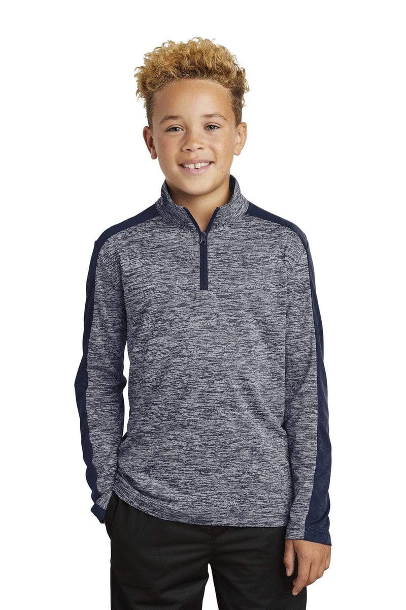 Sport-Tek Sweatshirts/Fleece Sport-Tek YST397: Youth PosiCharge Electric Heather Colorblock 1/4-Zip Pullover