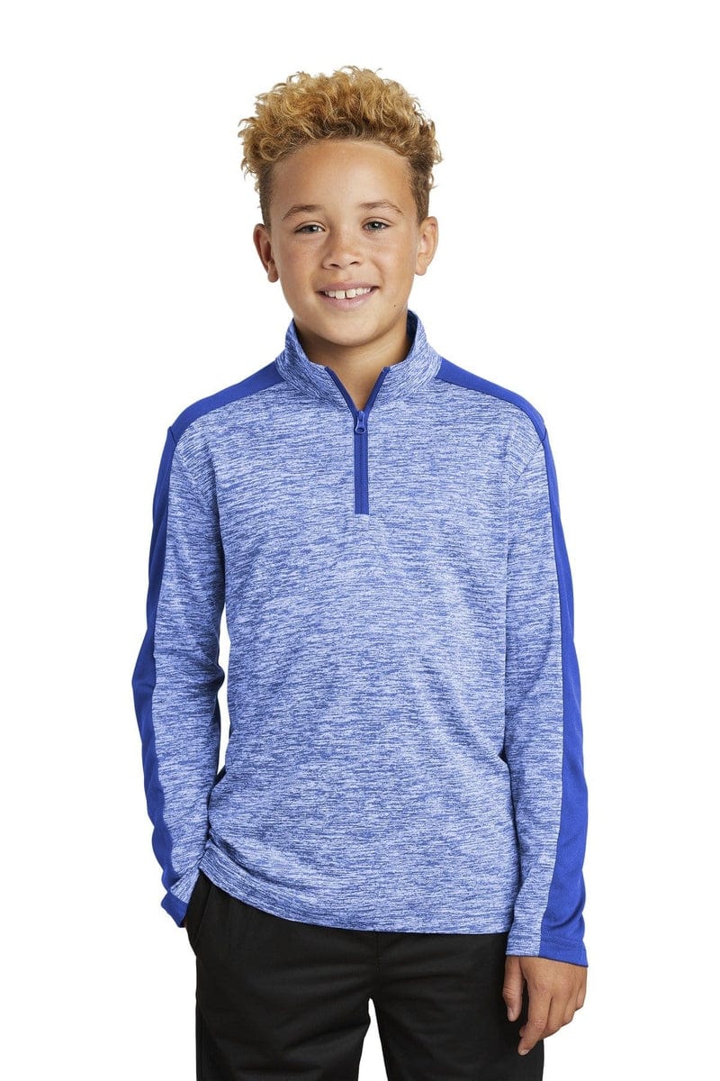 Sport-Tek Sweatshirts/Fleece Sport-Tek YST397: Youth PosiCharge Electric Heather Colorblock 1/4-Zip Pullover