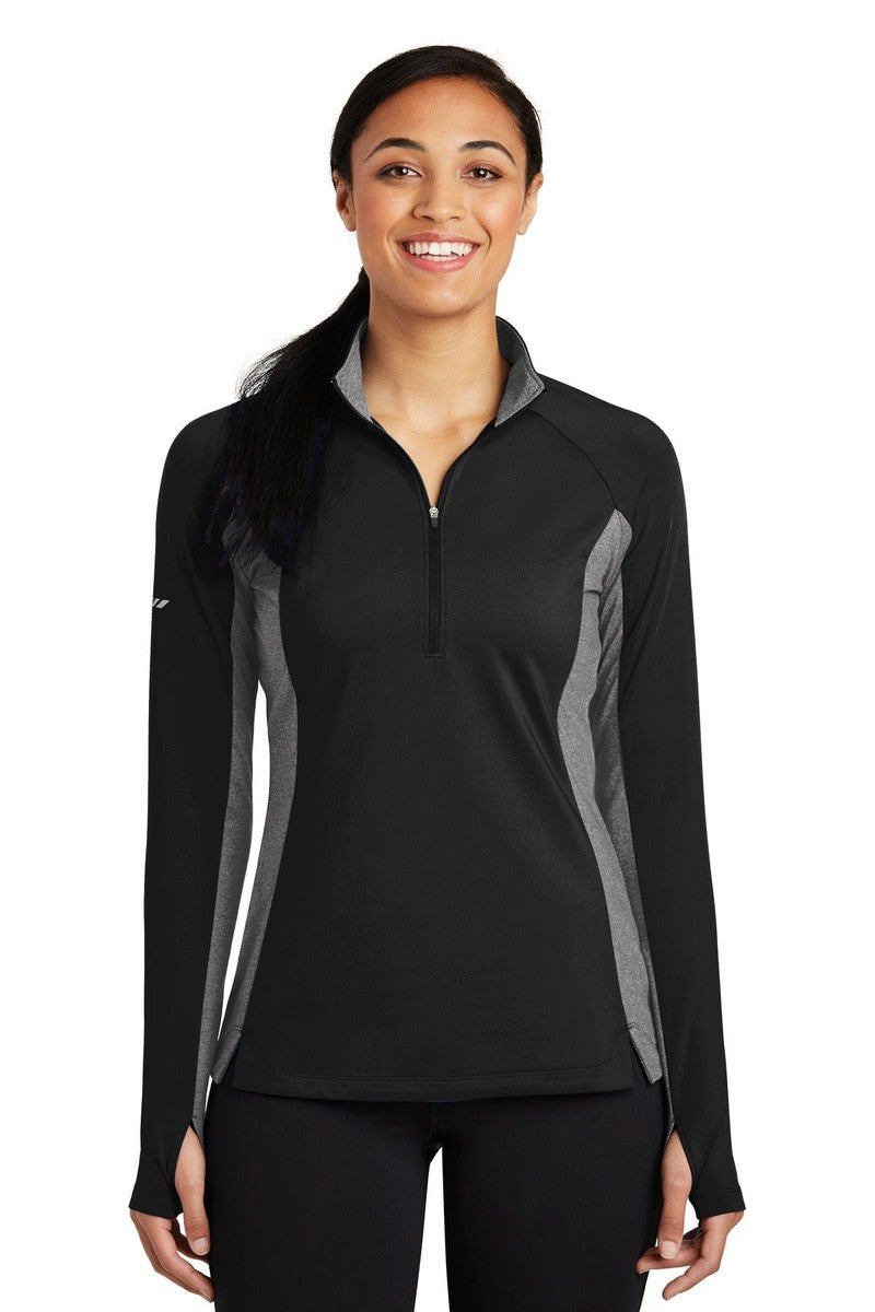 Sport-Tek Sweatshirts/Fleece XS / Black/ Charcoal Grey Heather Sport-Tek LST854: Ladies Sport-Wick Stretch Contrast 1/2-Zip Pullover