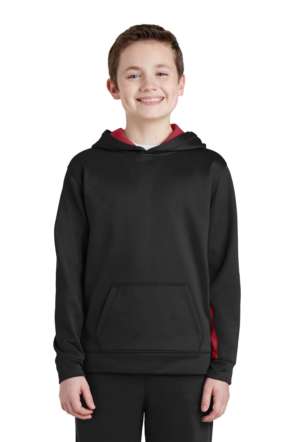 Sport-Tek YST235 Youth Sport-Wick Fleece Colorblock Hooded Pullover in 