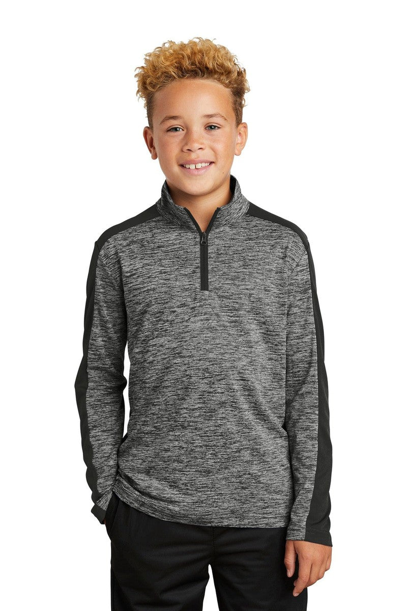 Sport-Tek Sweatshirts/Fleece XS / Black Electric/ Black Sport-Tek YST397: Youth PosiCharge Electric Heather Colorblock 1/4-Zip Pullover