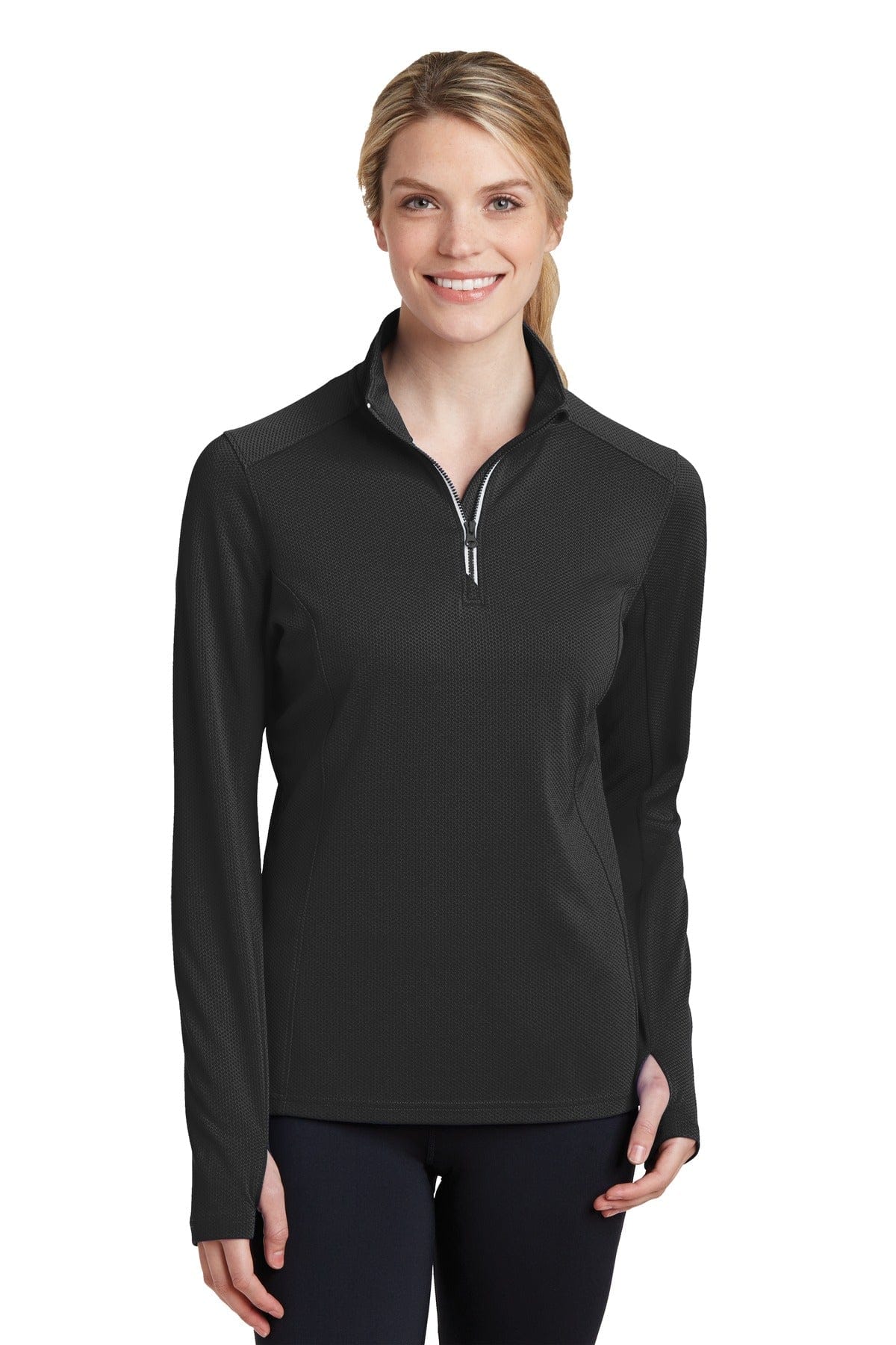 Sport-Tek Sweatshirts/Fleece XS / Black Sport-Tek LST860: Ladies Sport-Wick Textured 1/4-Zip Pullover