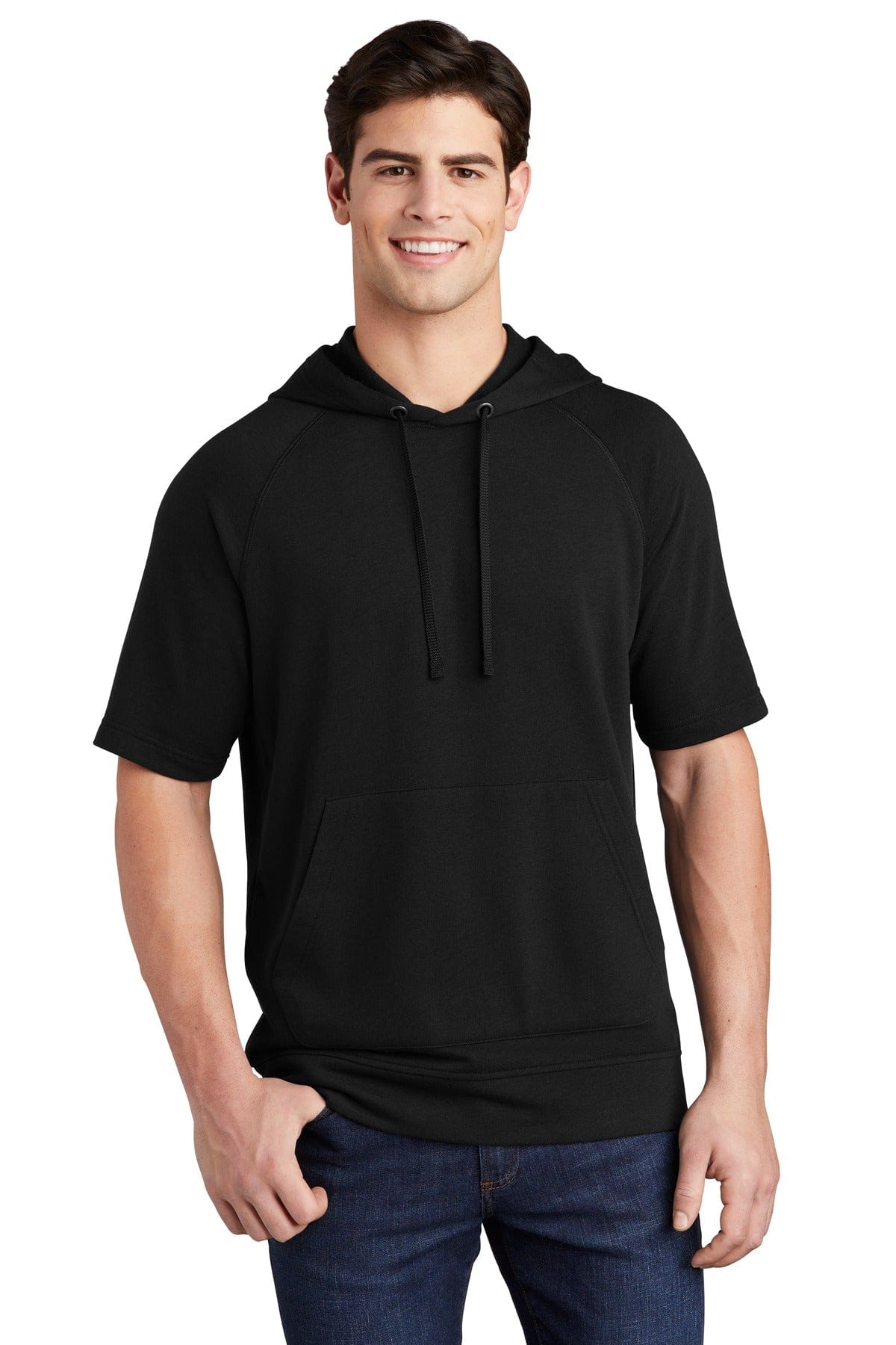 Sport-Tek Sweatshirts/Fleece XS / Black Triad Solid Sport-Tek ST297: PosiCharge Tri-Blend Wicking Fleece Short Sleeve Hooded Pullover