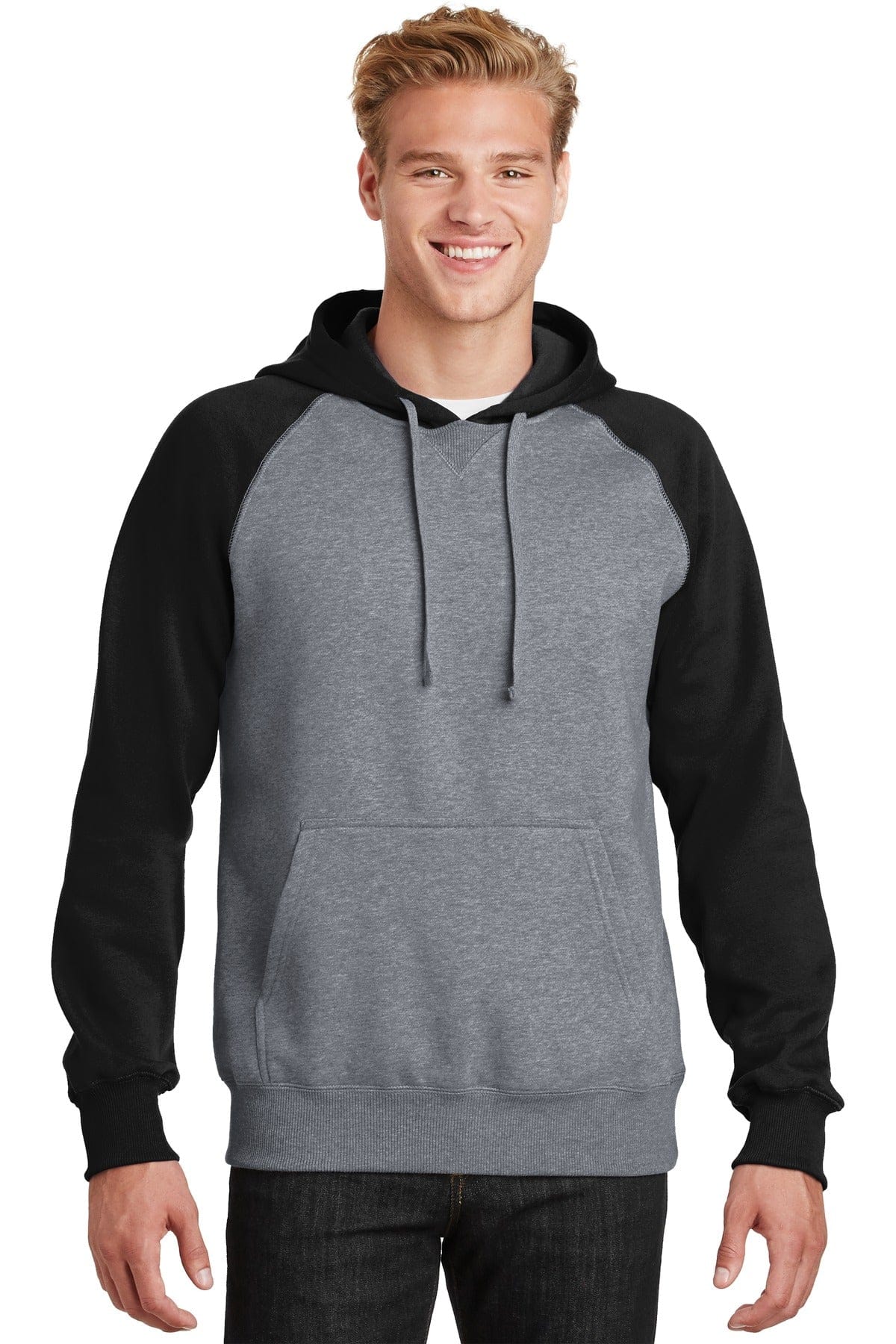 Sport-Tek Sweatshirts/Fleece XS / Black/ Vintage Heather Sport-Tek ST267: Raglan Colorblock Pullover Hooded Sweatshirt