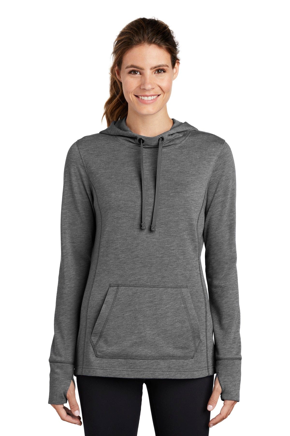 Sport-Tek Sweatshirts/Fleece XS / Dark Grey Heather Sport-Tek LST296 Ladies PosiCharge Tri-Blend Wicking Fleece Hooded Pullover