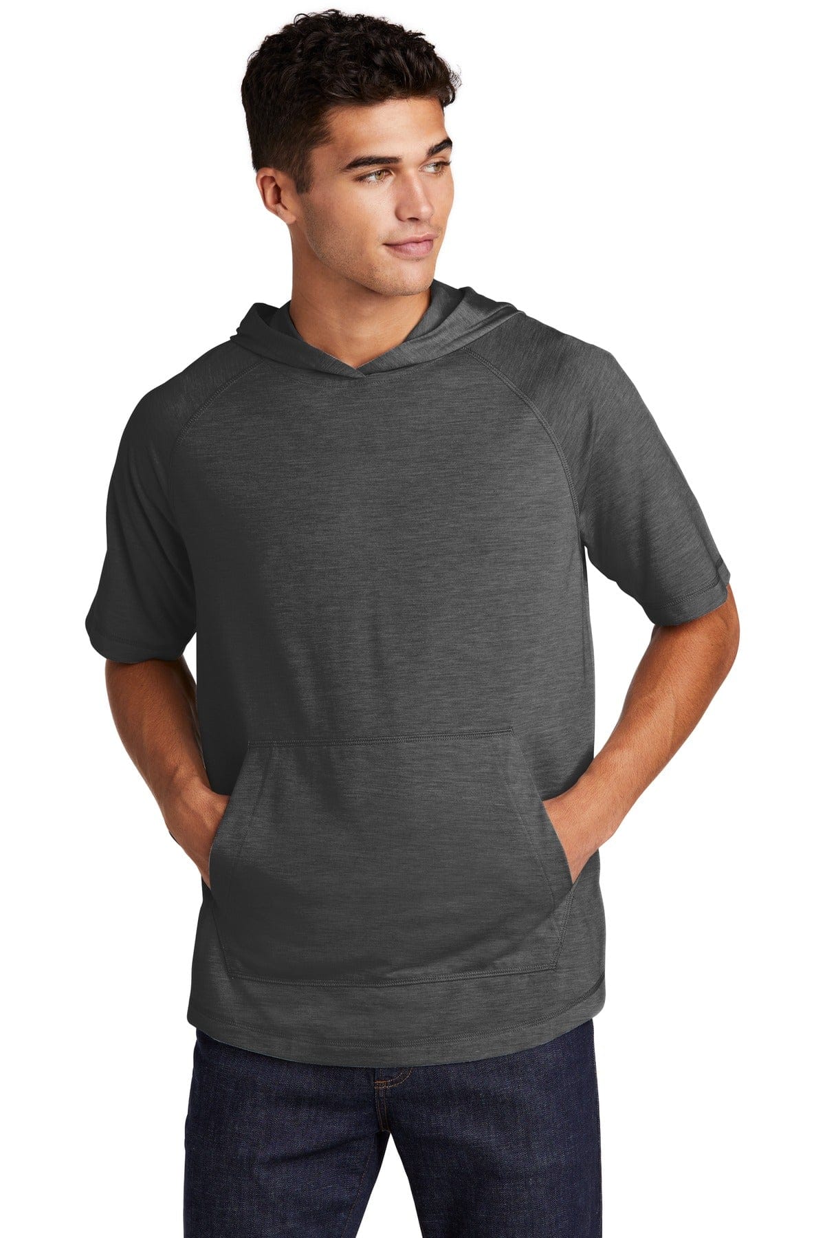 Sport-Tek Sweatshirts/Fleece XS / Dark Grey Heather Sport-Tek ST404: PosiCharge Tri-Blend Wicking Short Sleeve Hoodie