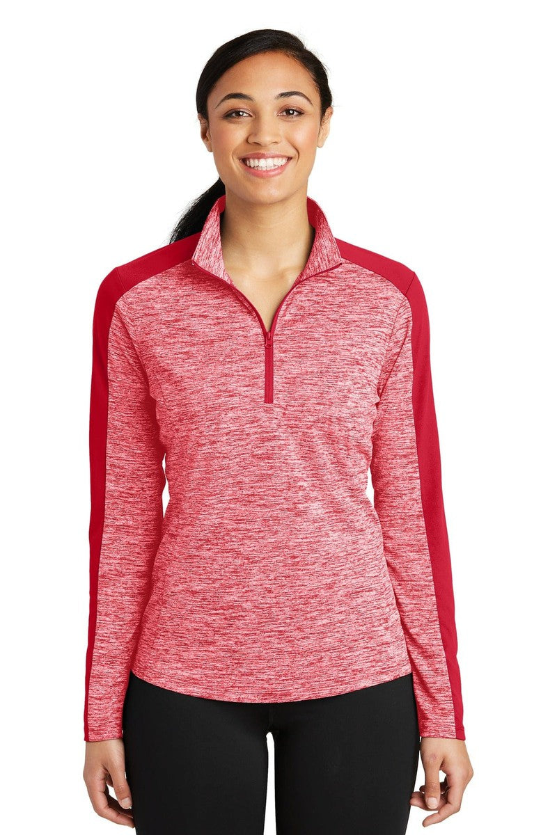 Sport-Tek Sweatshirts/Fleece XS / Deep Red Electric/ Deep Red Sport-Tek LST397: Ladies PosiCharge Electric Heather Colorblock 1/4-Zip Pullover