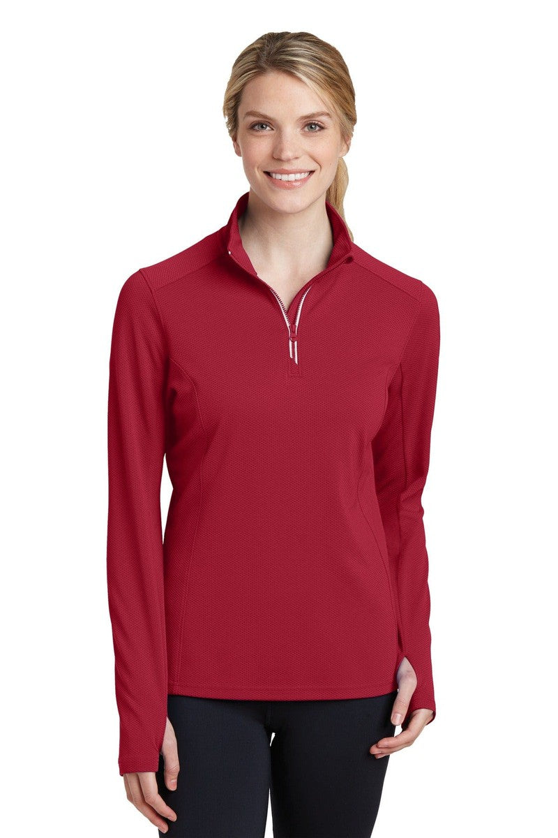Sport-Tek Sweatshirts/Fleece XS / Deep Red Sport-Tek LST860: Ladies Sport-Wick Textured 1/4-Zip Pullover
