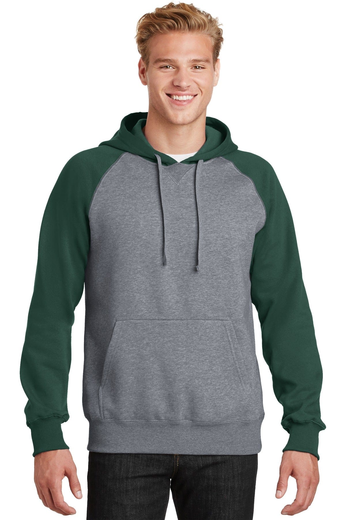 Sport-Tek Sweatshirts/Fleece XS / Forest Green/ Vintage Heather Sport-Tek ST267: Raglan Colorblock Pullover Hooded Sweatshirt