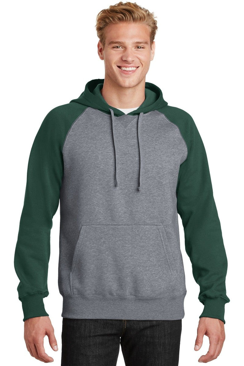 Sport-Tek Sweatshirts/Fleece XS / Forest Green/ Vintage Heather Sport-Tek ST267: Raglan Colorblock Pullover Hooded Sweatshirt