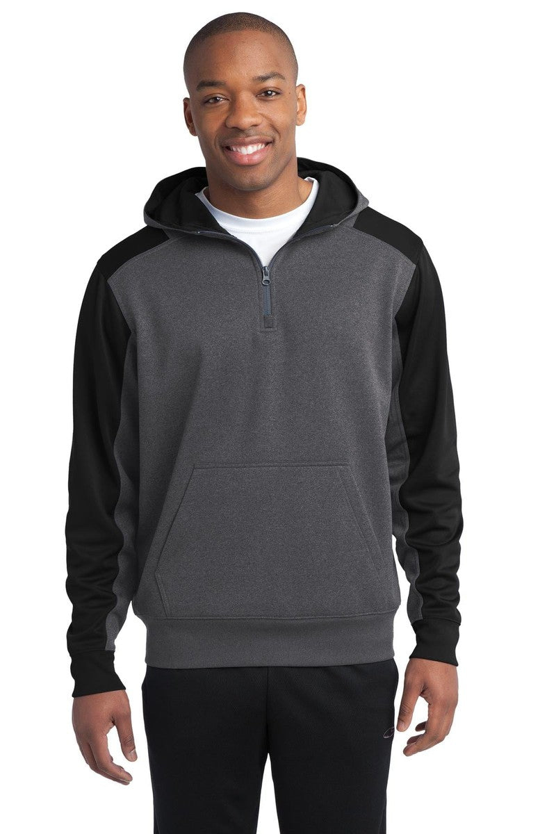 Sport-Tek Sweatshirts/Fleece XS / Graphite Heather/ Black Sport-Tek ST249: Tech Fleece Colorblock 1/4-Zip Hooded Sweatshirt