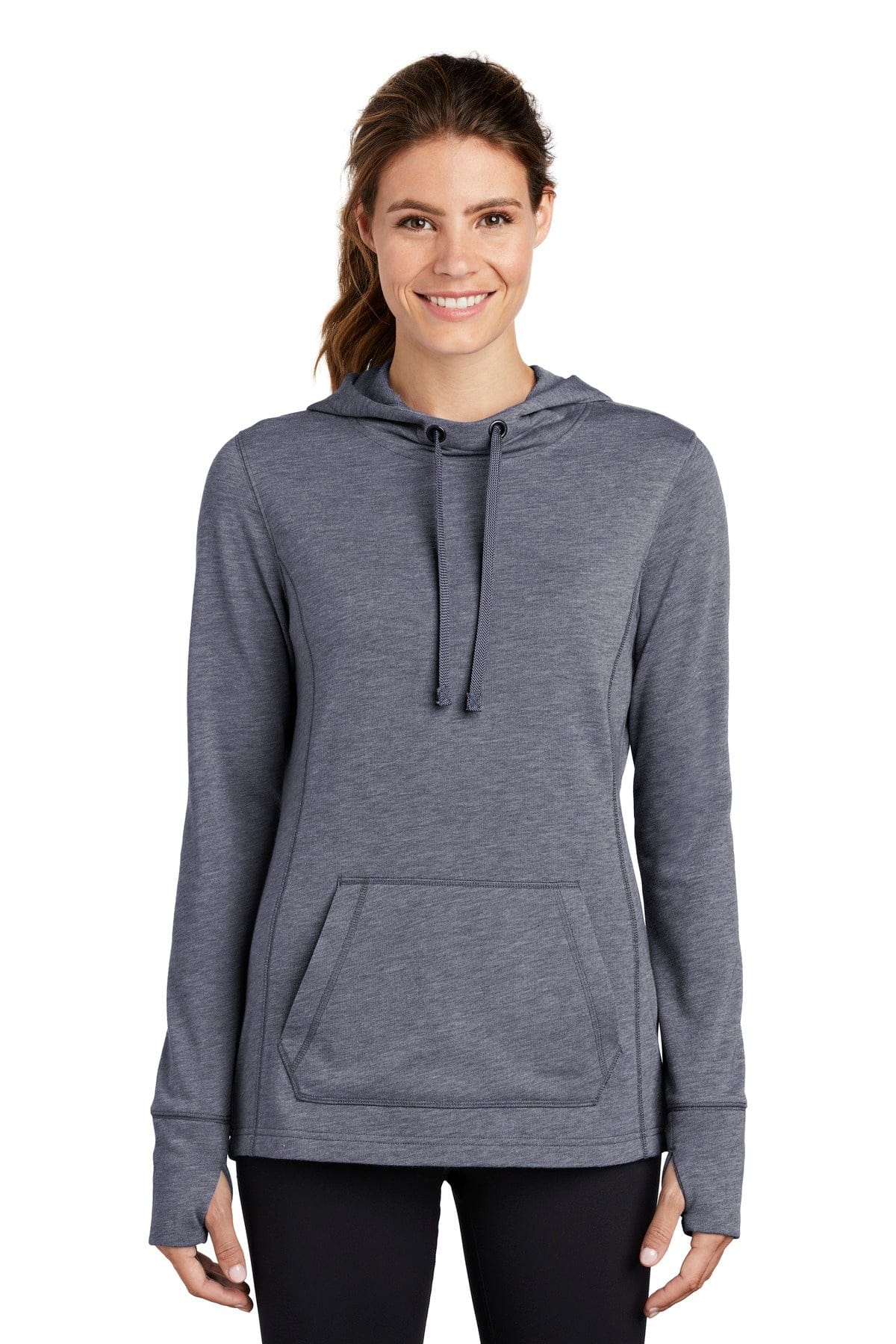 Sport-Tek Sweatshirts/Fleece XS / True Navy Heather Sport-Tek LST296 Ladies PosiCharge Tri-Blend Wicking Fleece Hooded Pullover