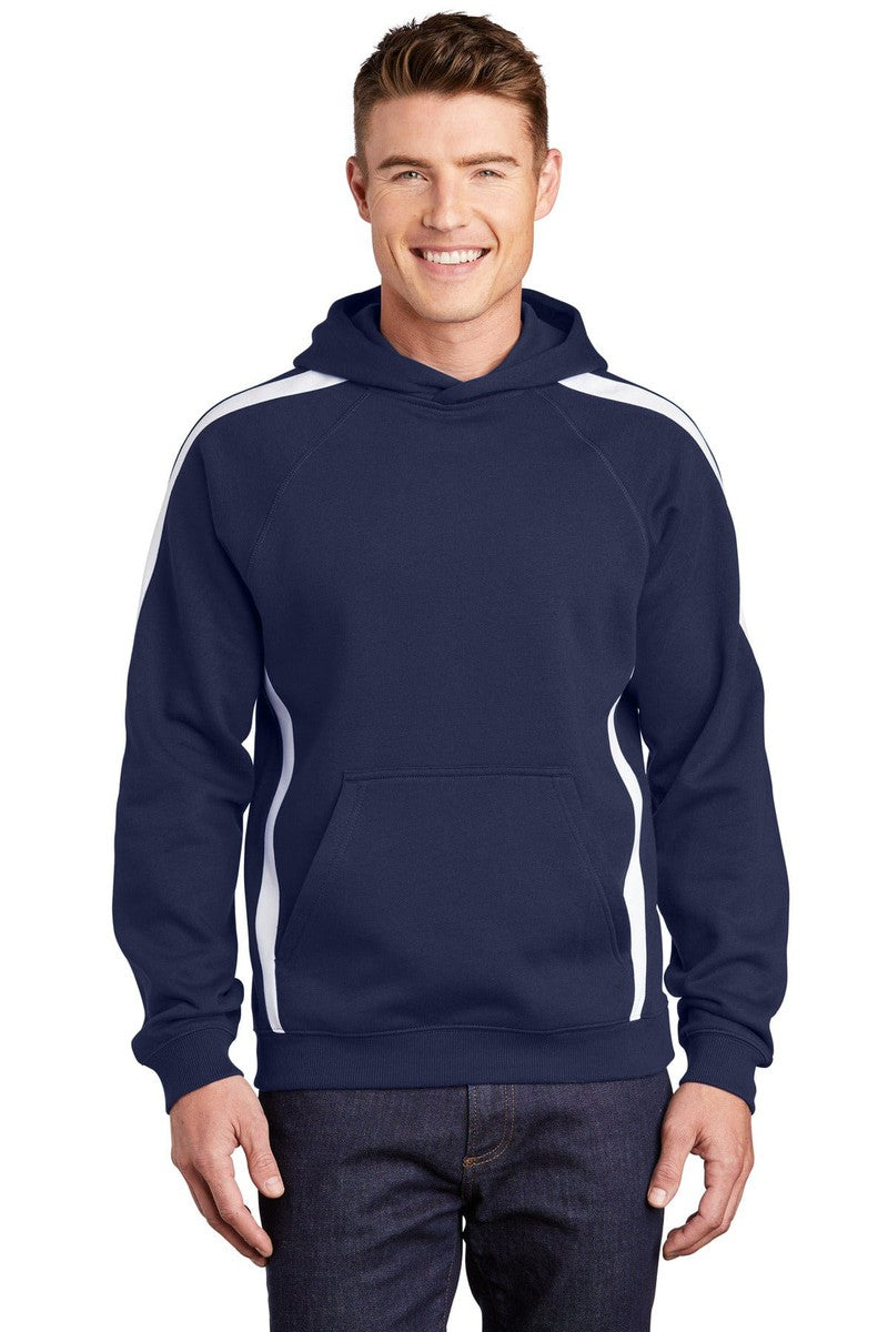 Sport-Tek Sweatshirts/Fleece XS / True Navy/ White Sport-Tek ST265: Sleeve Stripe Pullover Hooded Sweatshirt