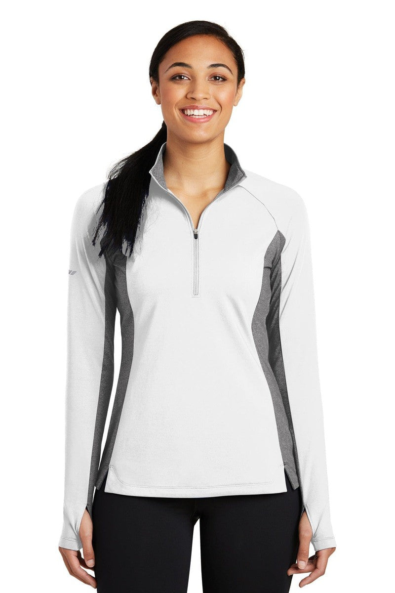 Sport-Tek Sweatshirts/Fleece XS / White/ Charcoal Grey Heather Sport-Tek LST854: Ladies Sport-Wick Stretch Contrast 1/2-Zip Pullover