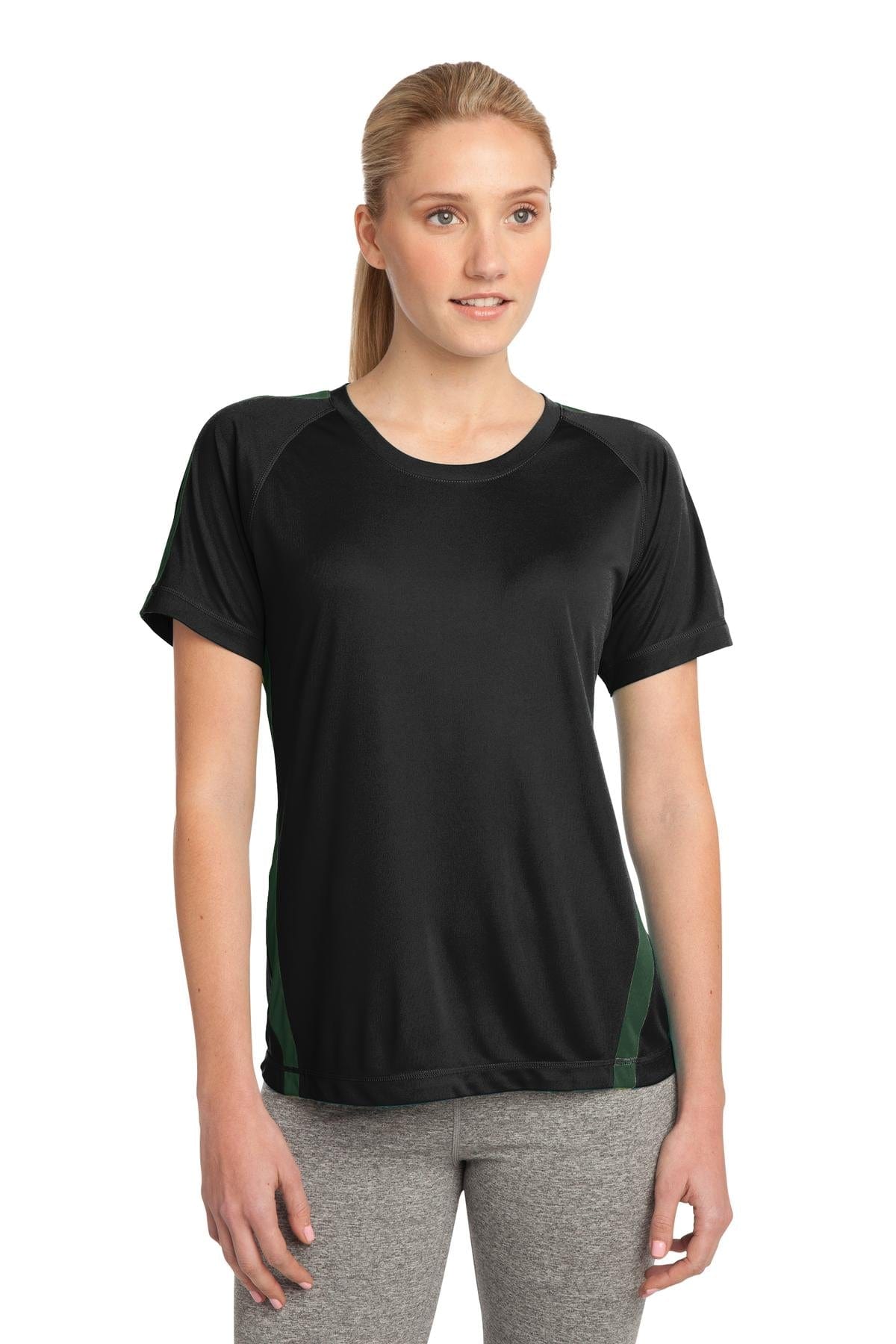 Sport-Tek T-Shirts S / Black/ Forest Green DISCONTINUED Sport-Tek Ladies Colorblock PosiCharge Competitor Tee. LST351
