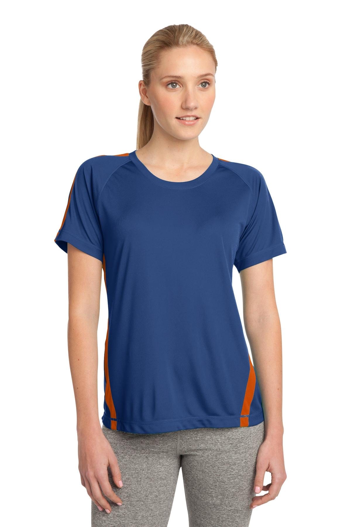 Sport-Tek T-Shirts S / True Royal/ Deep Orange DISCONTINUED  Sport-Tek ®  Ladies Colorblock PosiCharge ®  Competitor™ Tee. LST351, Basic Colors