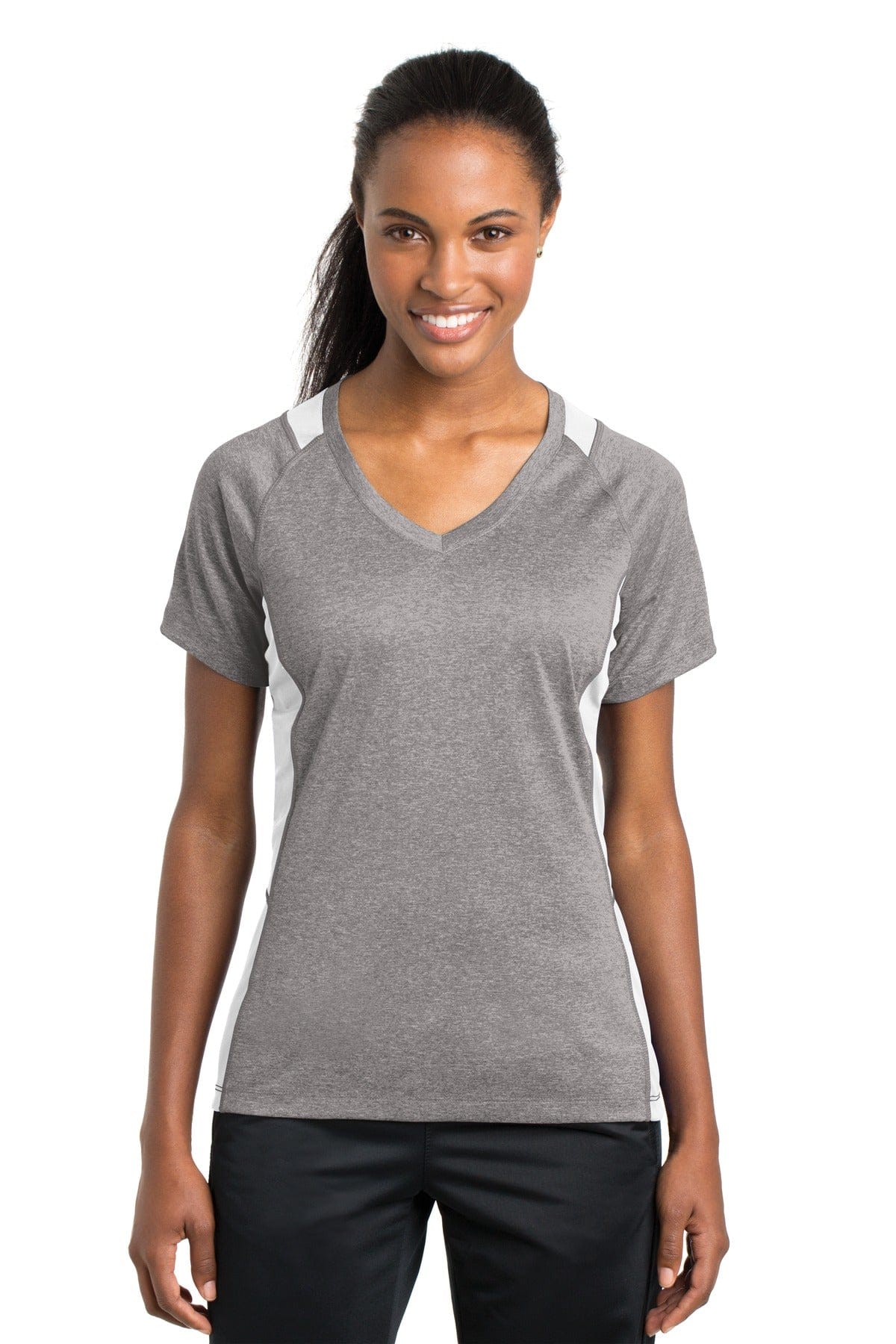 Sport-Tek T-Shirts Sport-Tek LST361 Ladies Heather Colorblock Contender V-Neck Tee