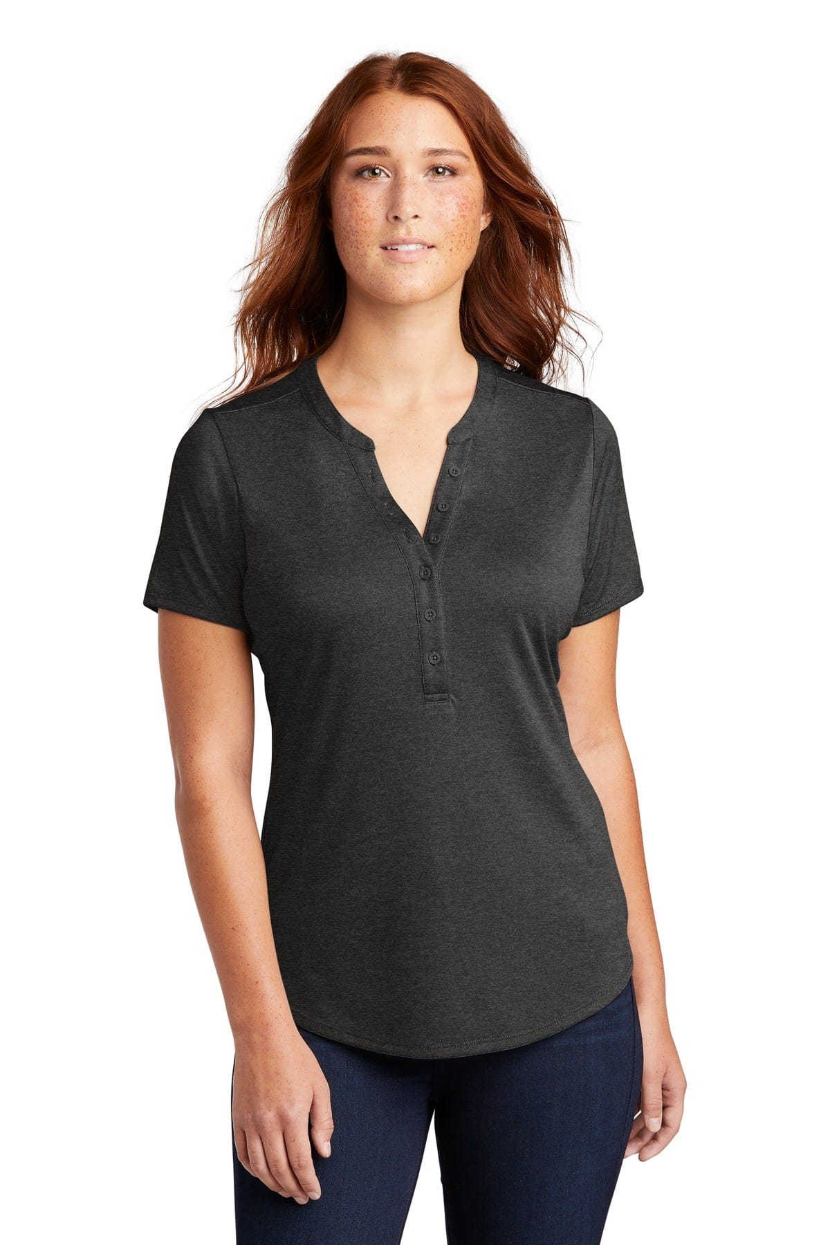 Sport-Tek T-Shirts XS / Black Heather Sport-Tek LST468: Ladies Endeavor Henley