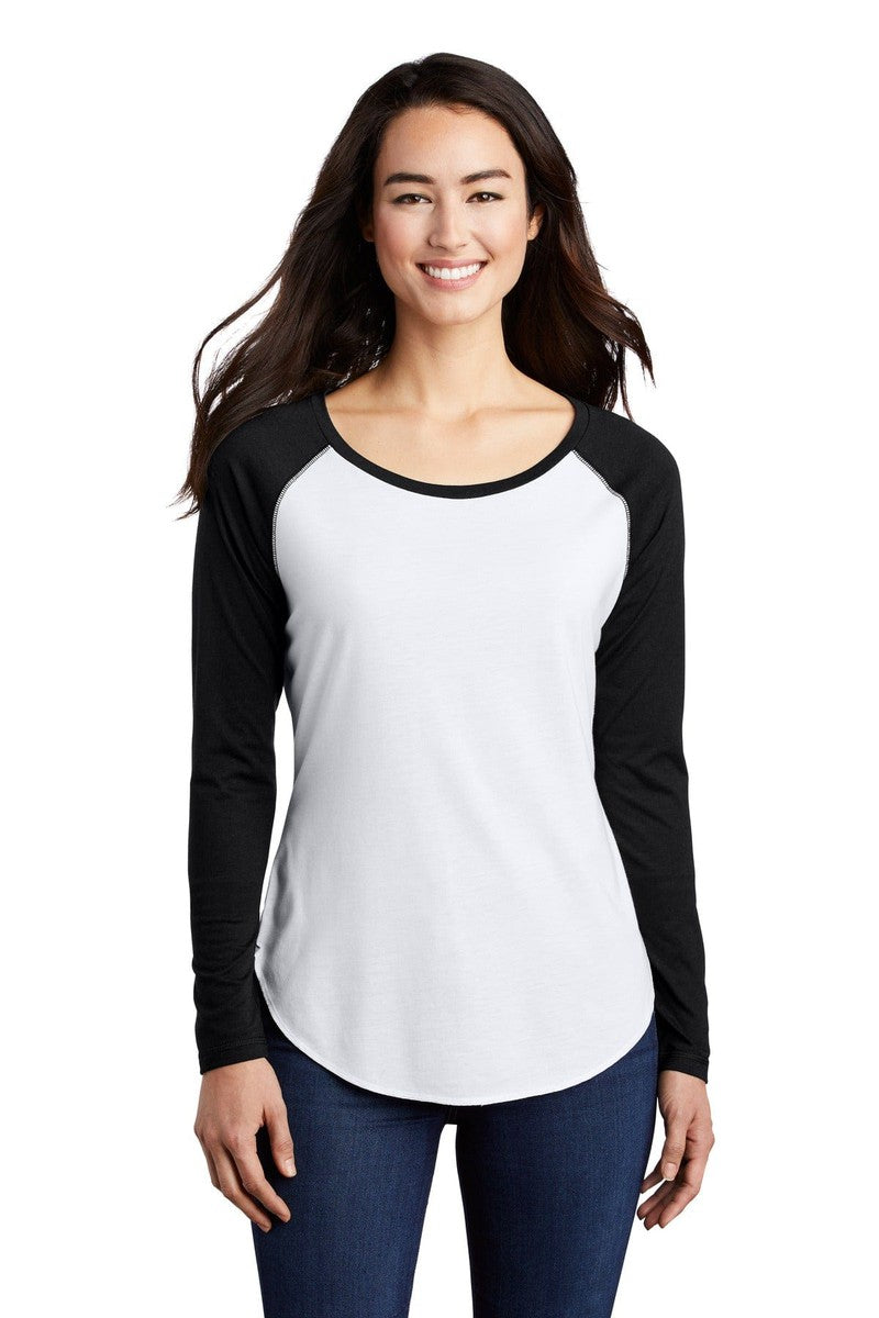 Sport-Tek T-Shirts XS / Black Triad Solid/ White Triad Solid Sport-Tek LST400LS: Ladies PosiCharge Long Sleeve Tri-Blend Wicking Scoop Neck Raglan Tee