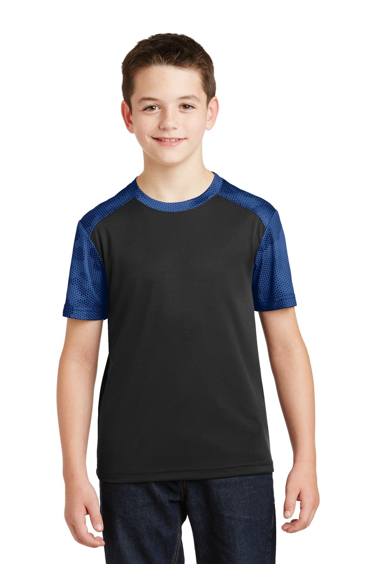 Sport-Tek T-Shirts XS / Black/ True Royal DISCONTINUED  Sport-Tek ®  Youth CamoHex Colorblock Tee. YST371