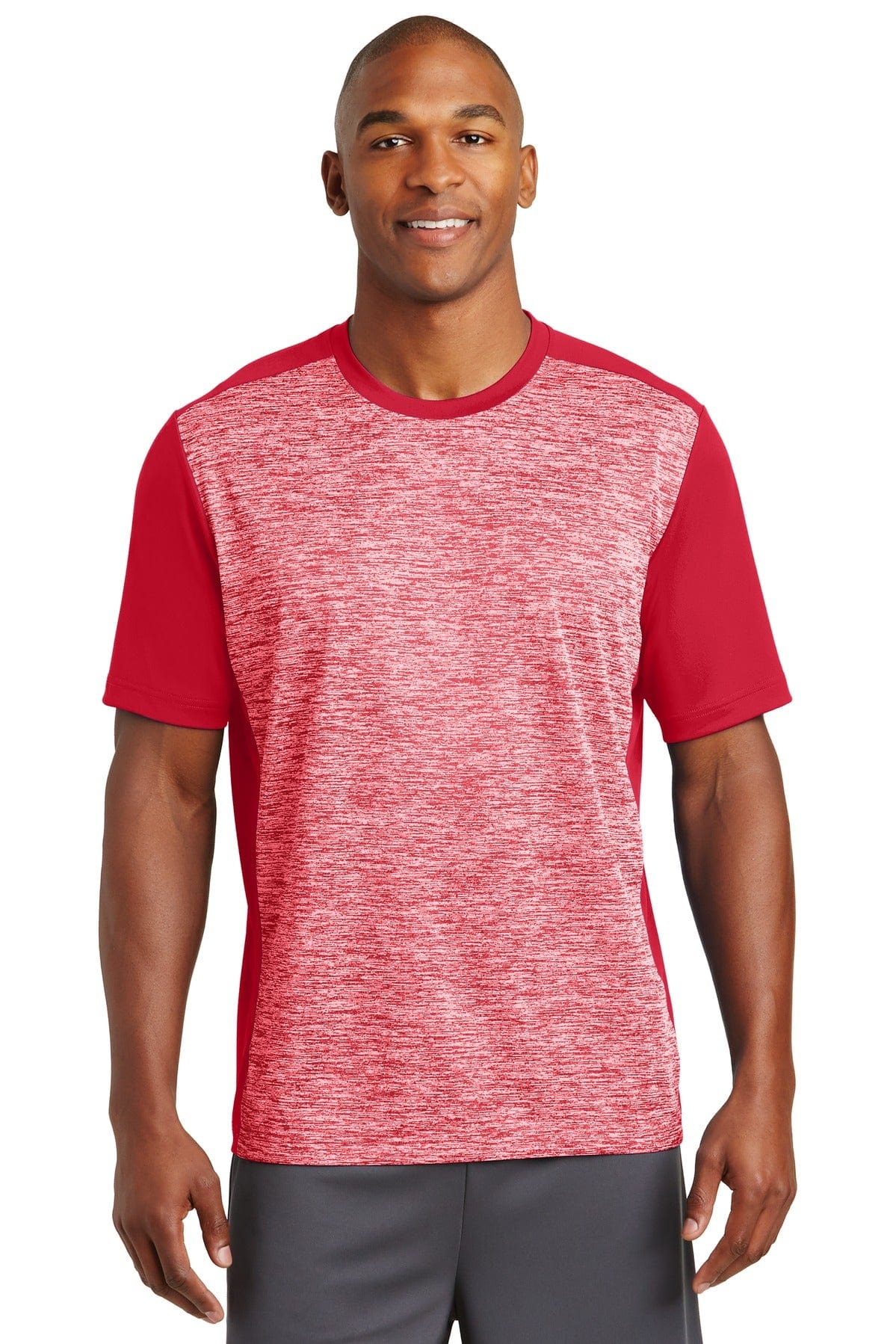 Sport-Tek T-Shirts XS / Deep Red Electric/ Deep Red DISCONTINUED  Sport-Tek ®  PosiCharge ®  Electric Heather Colorblock Tee. ST395