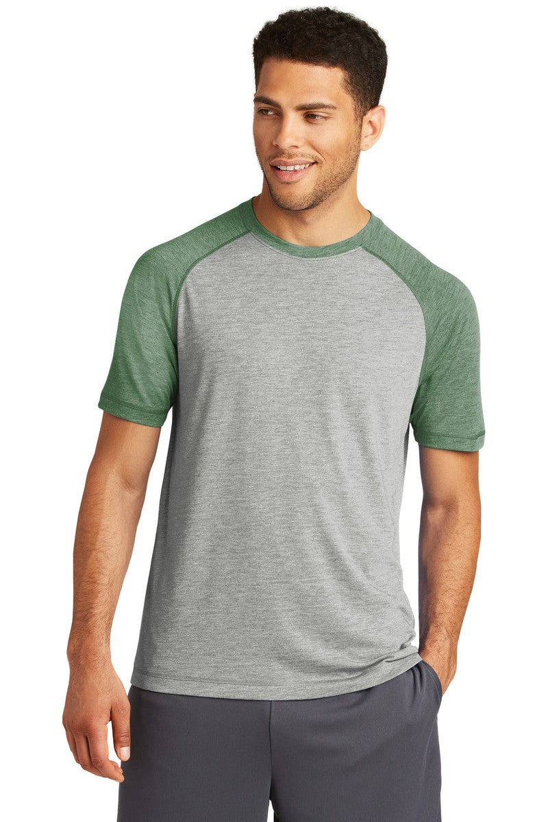 Sport-Tek T-Shirts XS / Forest Green Heather/ Light Grey Heather Sport-Tek ST400: PosiCharge Tri-Blend Wicking Raglan Tee