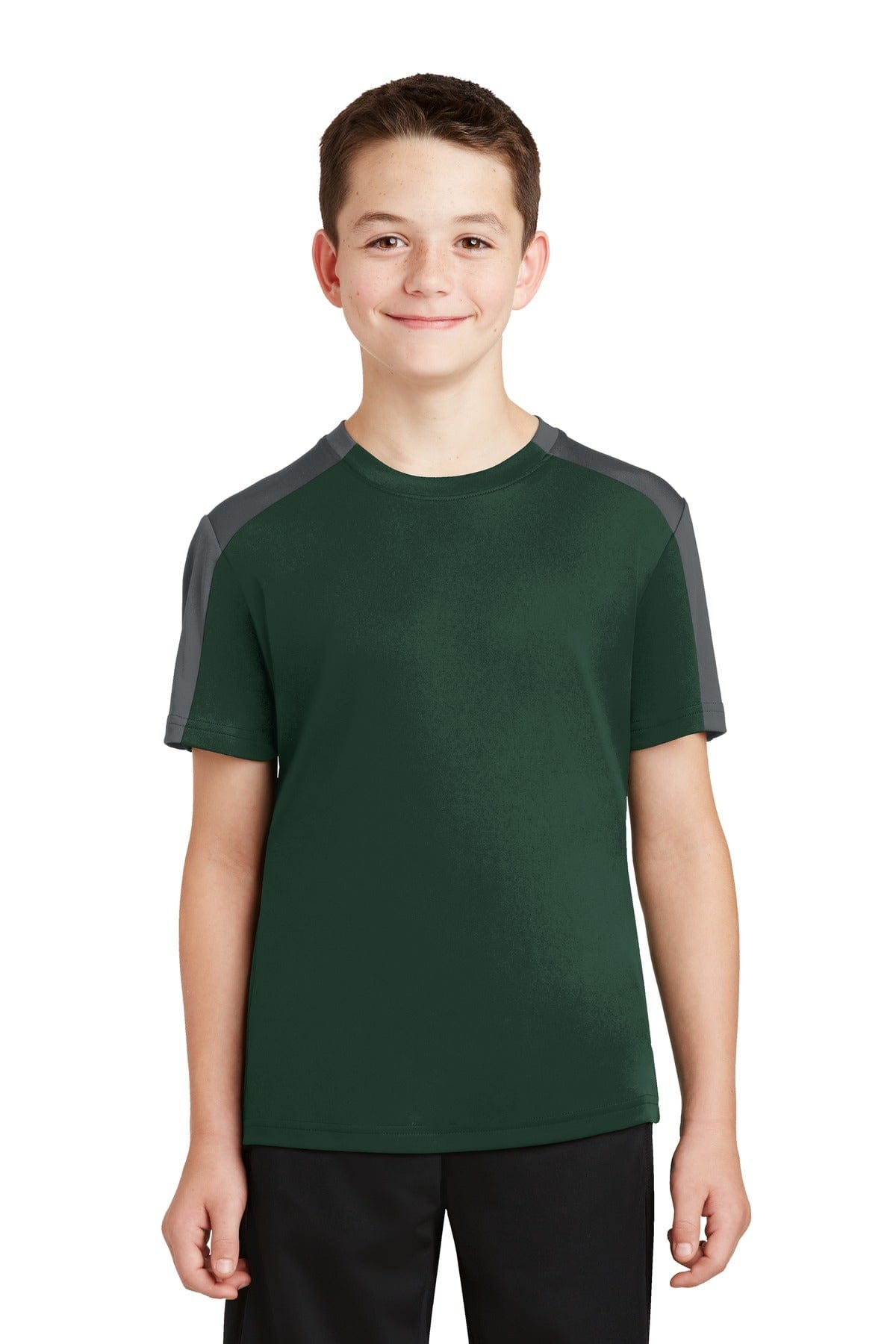 Sport-Tek T-Shirts XS / Forest Green/ Iron Grey DISCONTINUED  Sport-Tek ®  Youth PosiCharge ®  Competitor ™  Sleeve-Blocked Tee. YST354