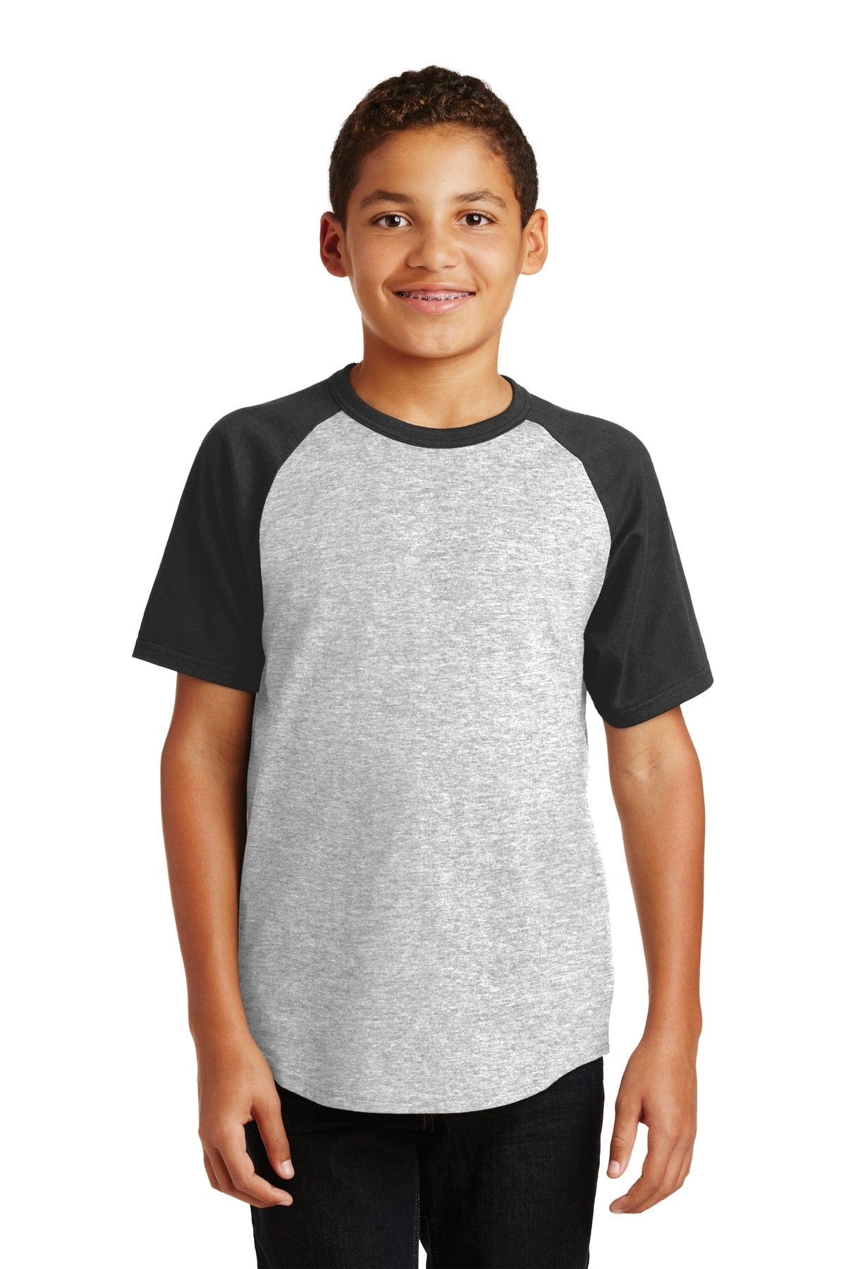 Sport-Tek T-Shirts XS / Heather Grey/ Black Sport-Tek YT201: Youth Short Sleeve Colorblock Raglan Jersey
