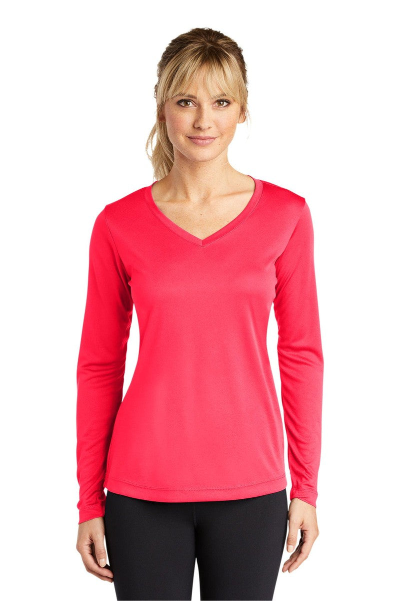 Sport-Tek T-Shirts XS / Hot Coral Sport-Tek LST353LS: Ladies Long Sleeve PosiCharge Competitor V-Neck Tee