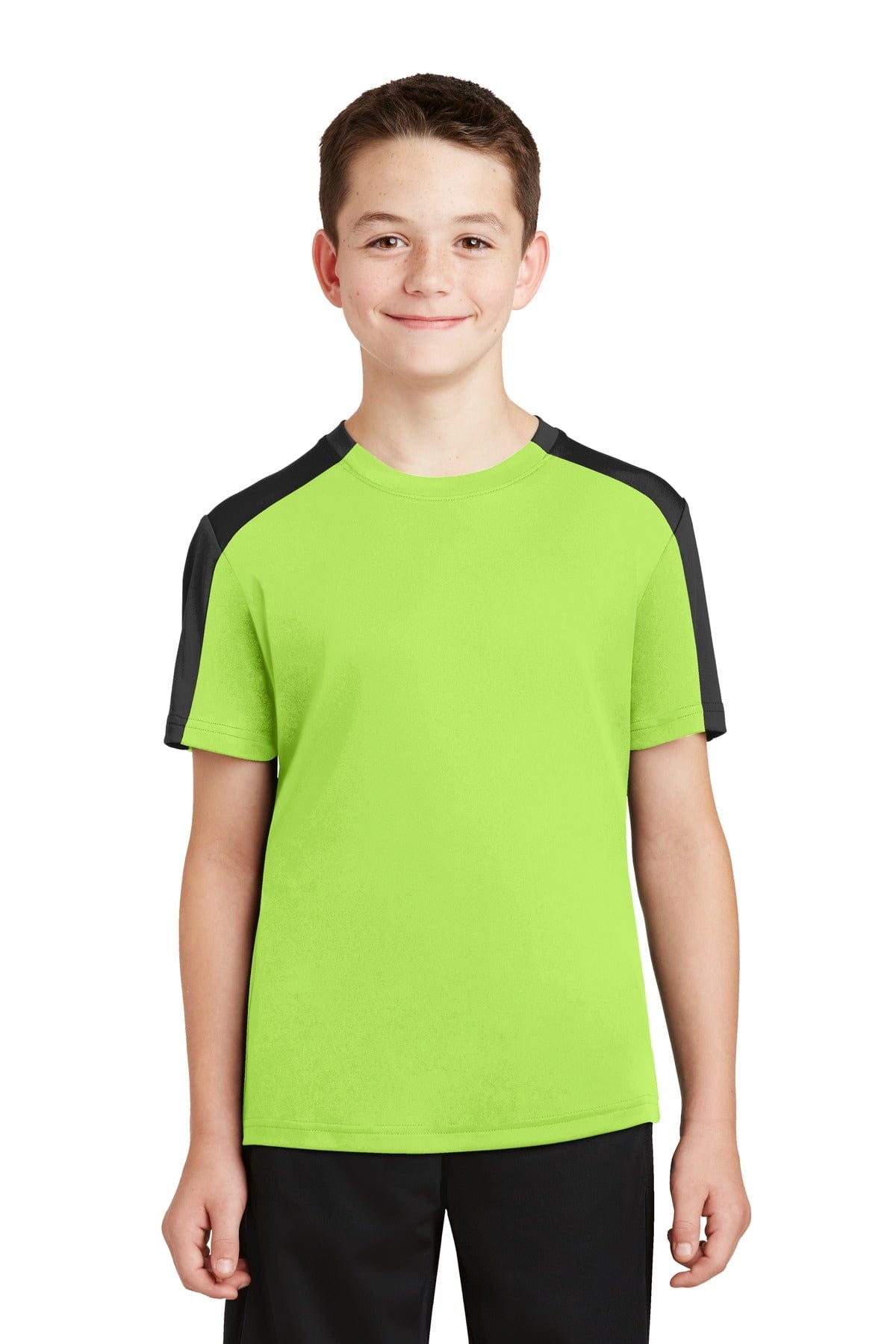 Sport-Tek T-Shirts XS / Lime Shock/ Black DISCONTINUED  Sport-Tek ®  Youth PosiCharge ®  Competitor ™  Sleeve-Blocked Tee. YST354