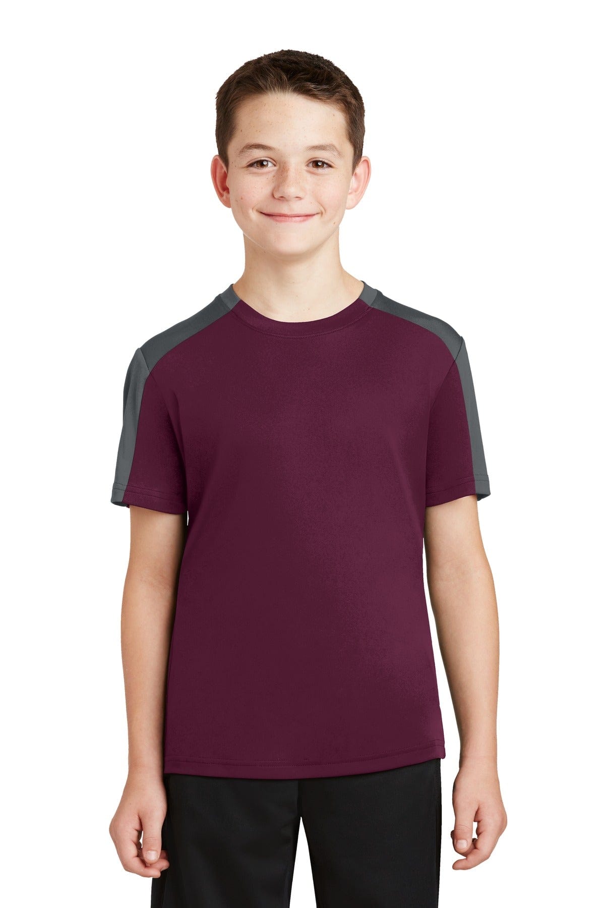 Sport-Tek T-Shirts XS / Maroon/ Iron Grey DISCONTINUED  Sport-Tek ®  Youth PosiCharge ®  Competitor ™  Sleeve-Blocked Tee. YST354