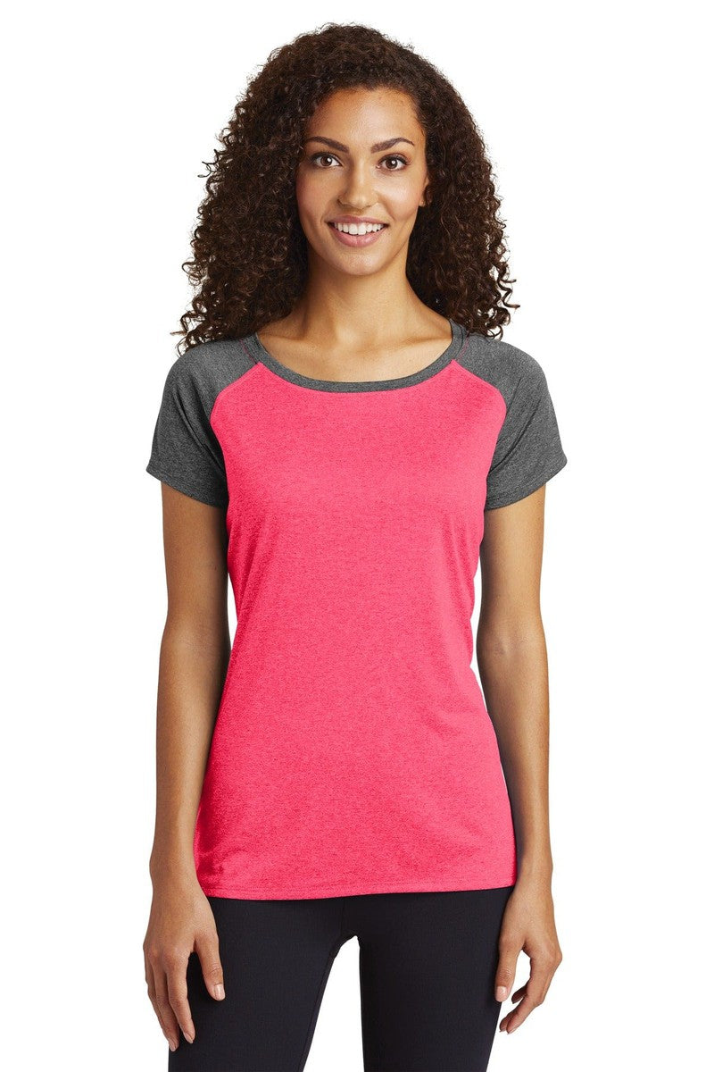 Sport-Tek T-Shirts XS / Pink Raspberry Heather/ Graphite Heather Sport-Tek LST362: Ladies Heather-On-Heather Contender Scoop Neck Tee