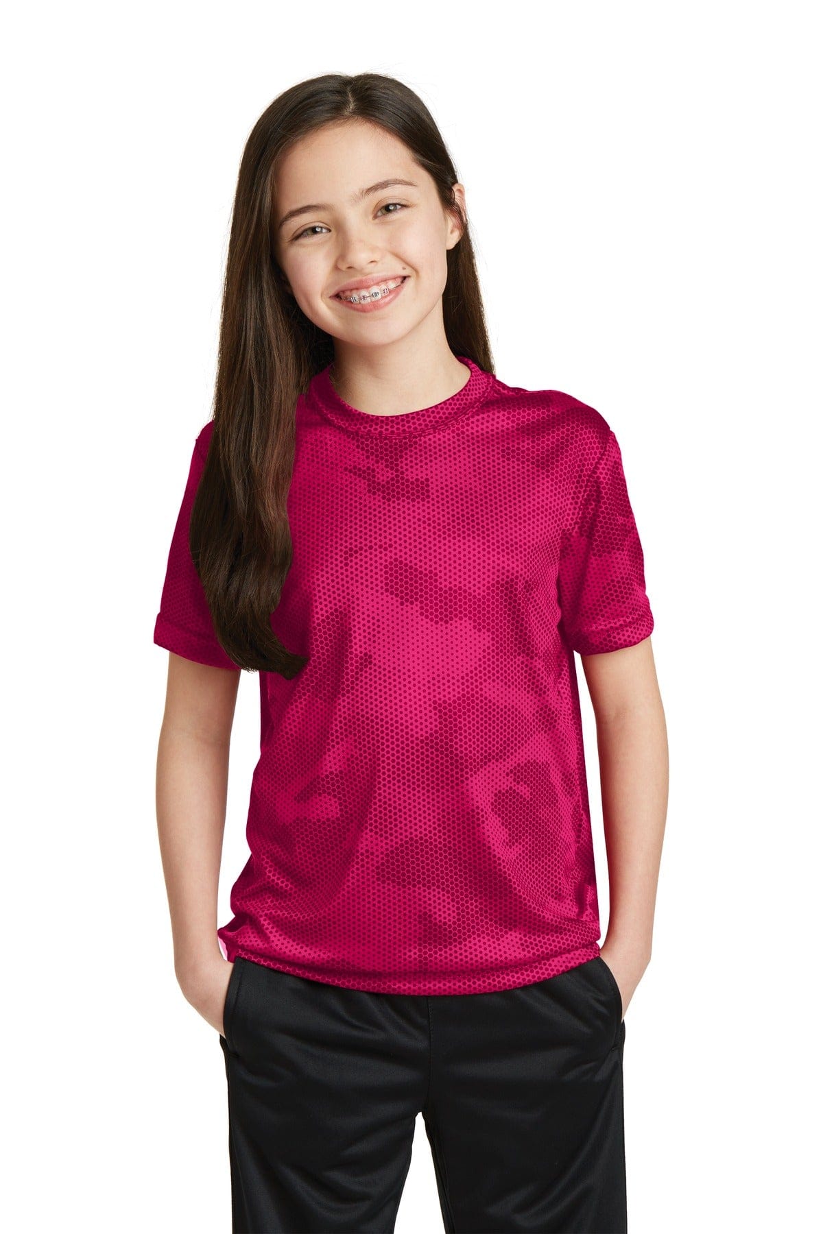 Sport-Tek T-Shirts XS / Pink Raspberry Sport-Tek YST370: Youth CamoHex Tee