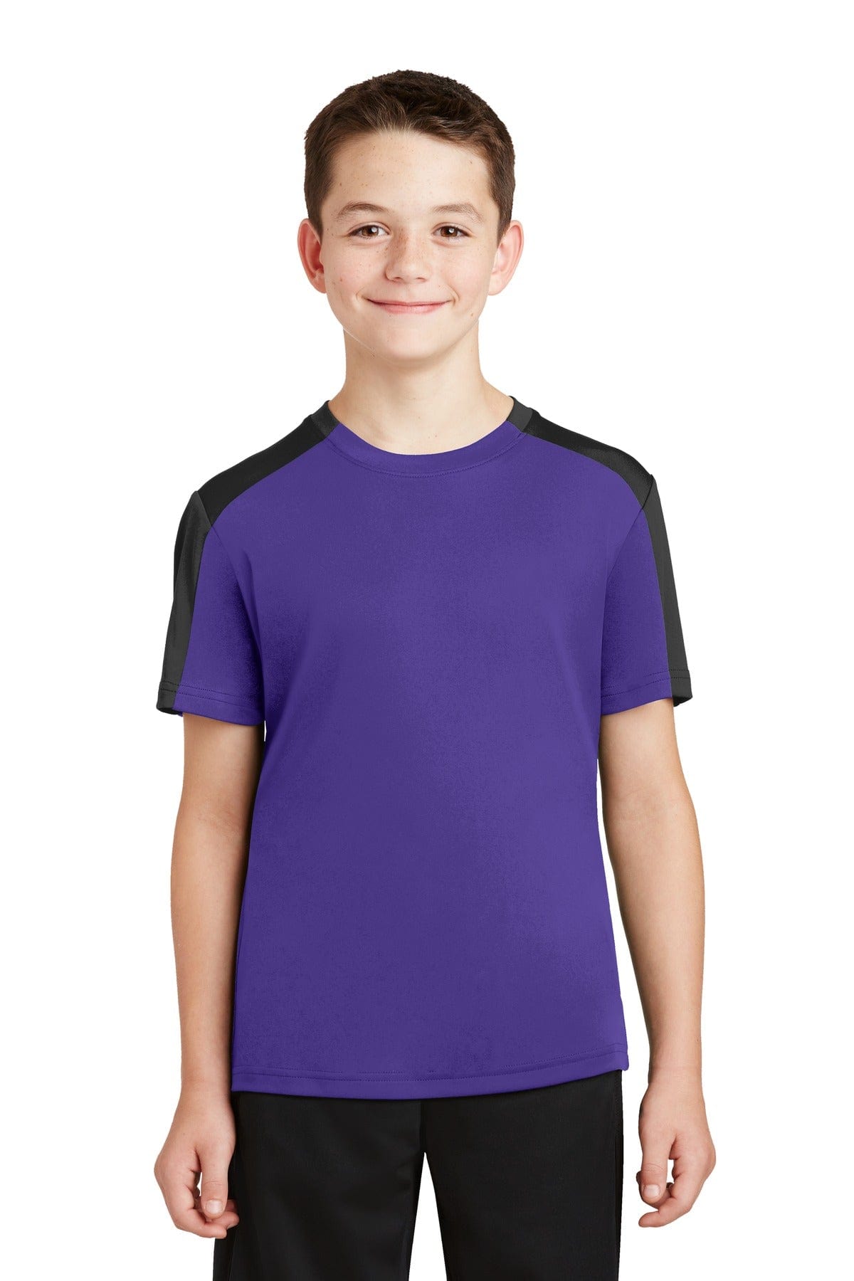 Sport-Tek T-Shirts XS / Purple/ Black DISCONTINUED  Sport-Tek ®  Youth PosiCharge ®  Competitor ™  Sleeve-Blocked Tee. YST354