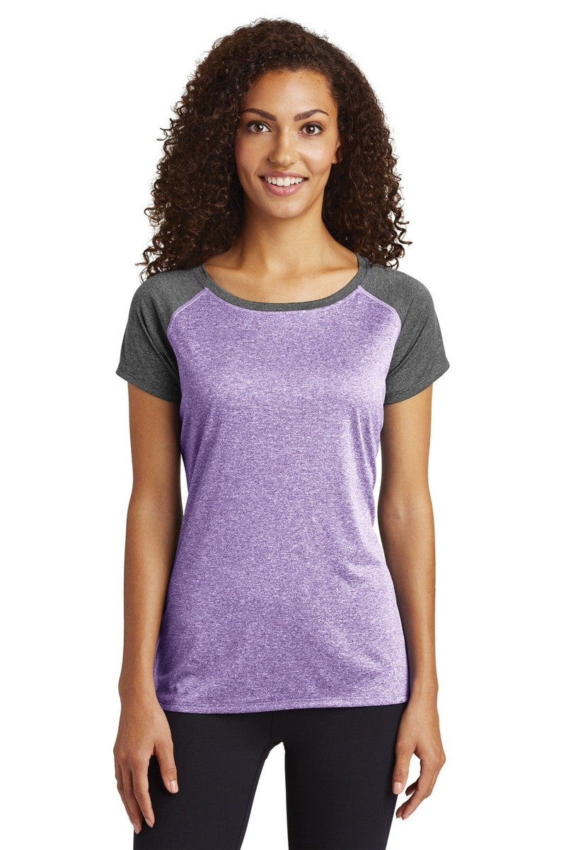 Sport-Tek T-Shirts XS / Purple Heather/ Graphite Heather Sport-Tek LST362: Ladies Heather-On-Heather Contender Scoop Neck Tee