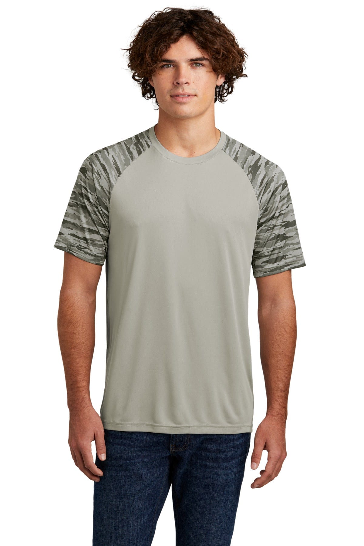 Sport-Tek T-Shirts XS / Silver Sport-Tek ST376: Drift Camo Colorblock Tee