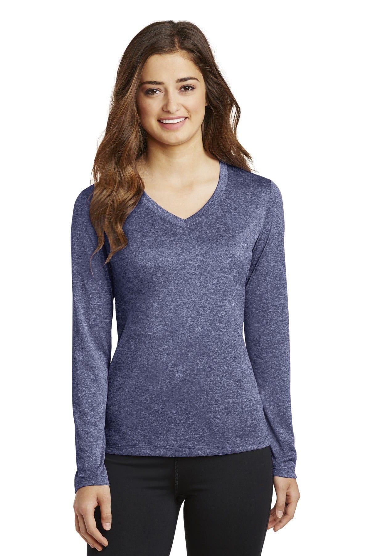 Sport-Tek T-Shirts XS / True Navy Heather DISCONTINUED  Sport-Tek ®  Ladies Long Sleeve Heather Contender ™  V-Neck Tee. LST360LS