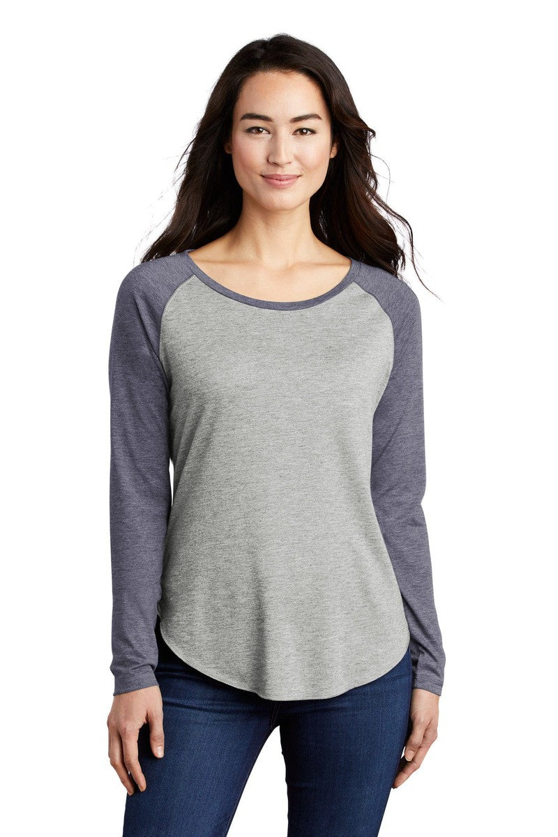 Sport-Tek T-Shirts XS / True Navy Heather/ Light Grey Heather Sport-Tek LST400LS: Ladies PosiCharge Long Sleeve Tri-Blend Wicking Scoop Neck Raglan Tee