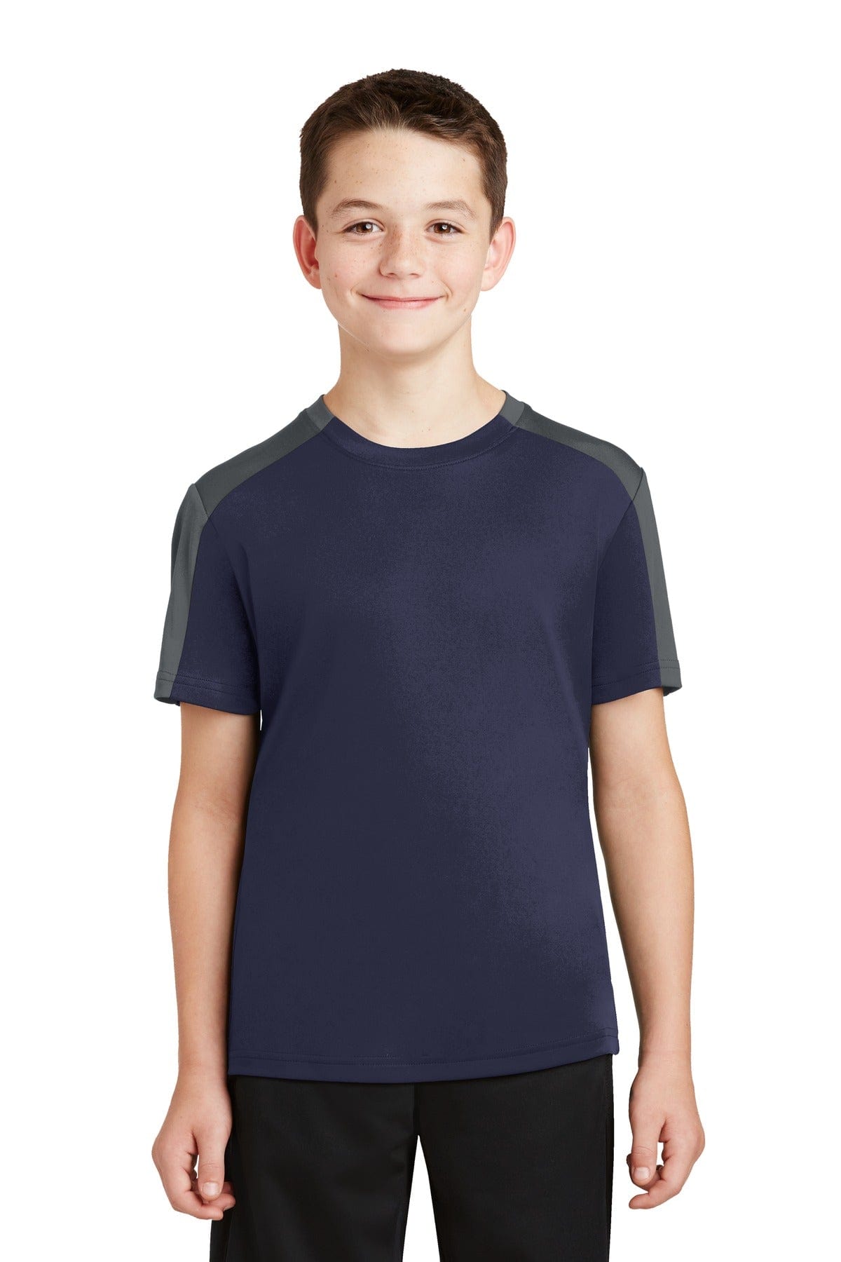 Sport-Tek T-Shirts XS / True Navy/ Iron Grey DISCONTINUED  Sport-Tek ®  Youth PosiCharge ®  Competitor ™  Sleeve-Blocked Tee. YST354