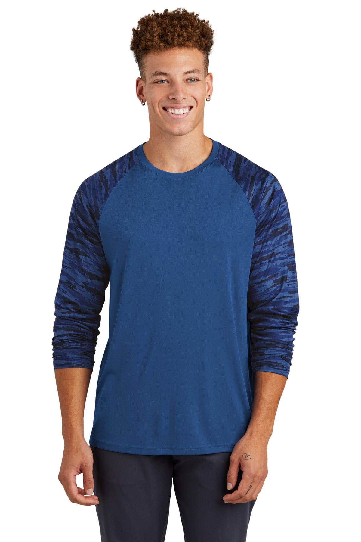 Sport-Tek T-Shirts XS / True Royal Sport-Tek ST376LS: Drift Camo Colorblock Long Sleeve Tee