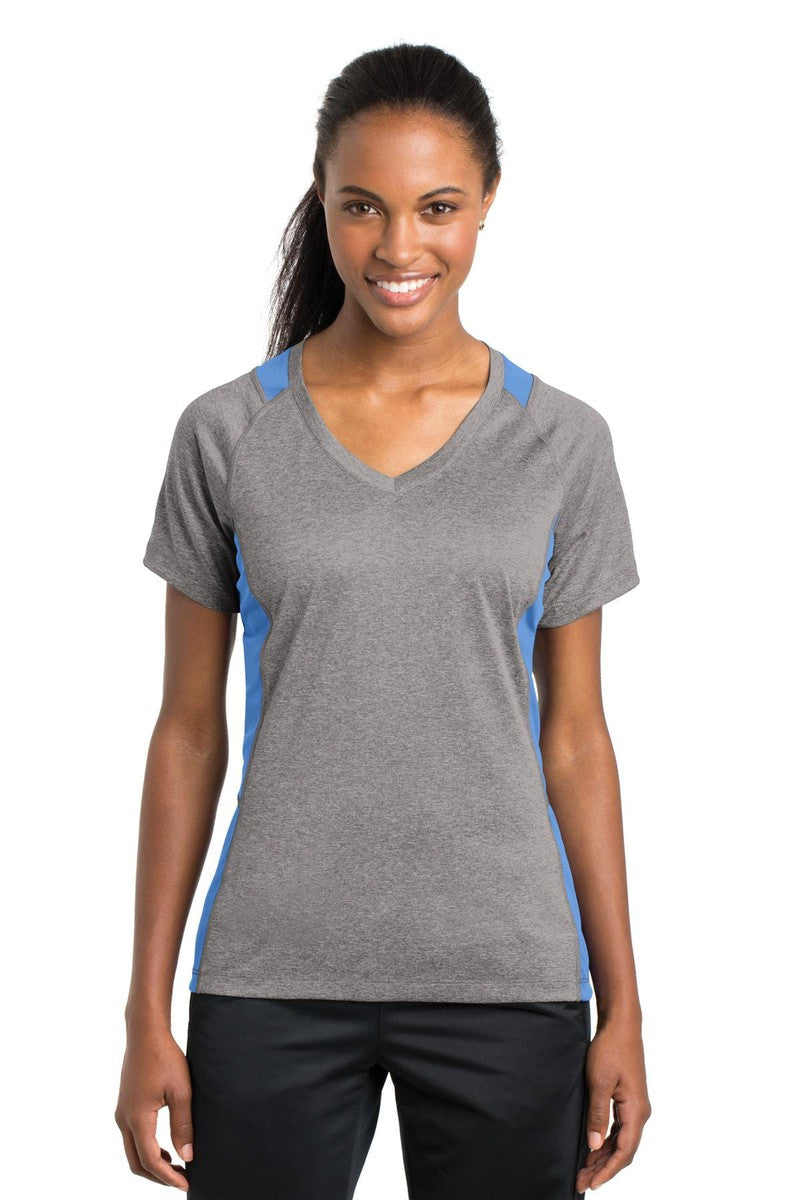 Sport-Tek T-Shirts XS / Vintage Heather/ Carolina Blue Sport-Tek LST361: Ladies Heather Colorblock Contender V-Neck Tee