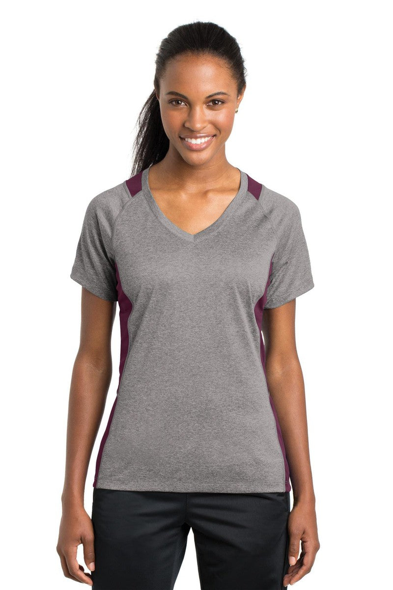 Sport-Tek T-Shirts XS / Vintage Heather/ Maroon Sport-Tek LST361: Ladies Heather Colorblock Contender V-Neck Tee