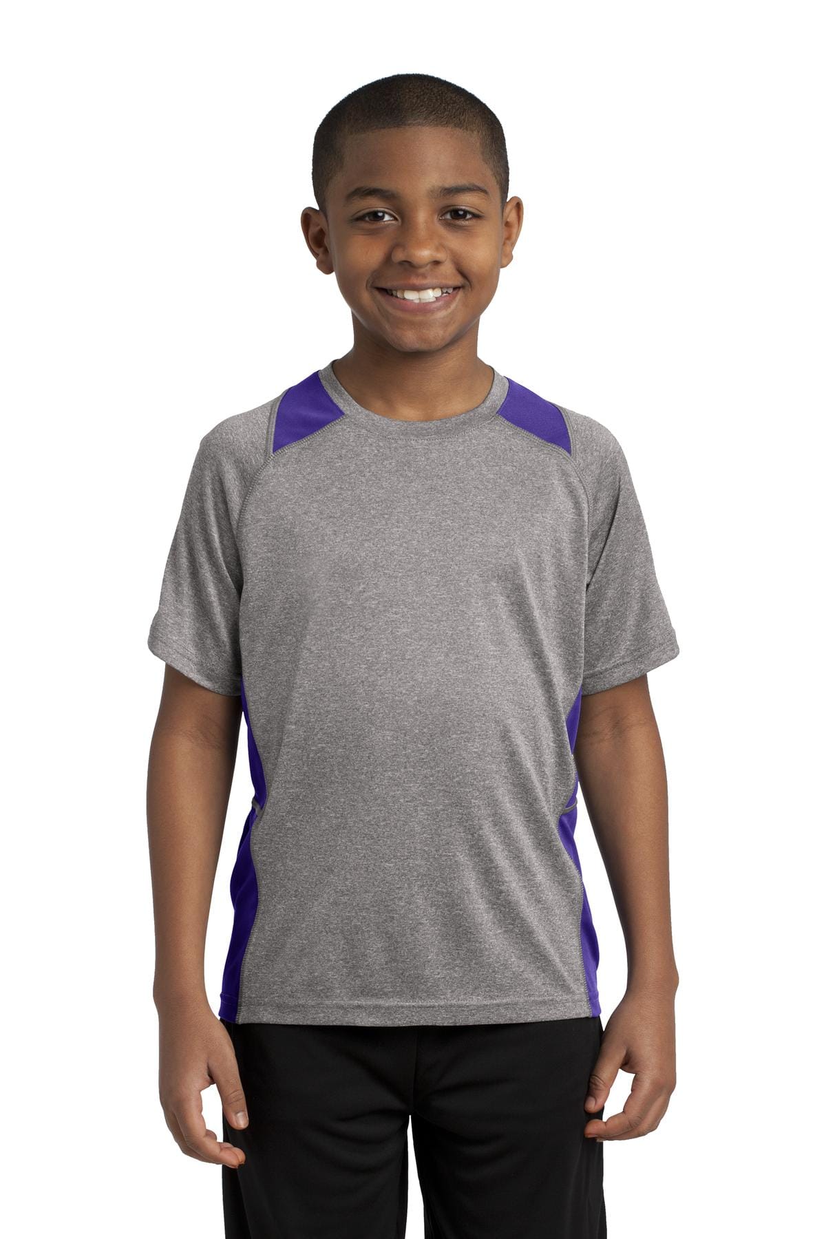 Sport-Tek T-Shirts XS / Vintage Heather/ Purple Sport-Tek YST361: Youth Heather Colorblock Contender Tee