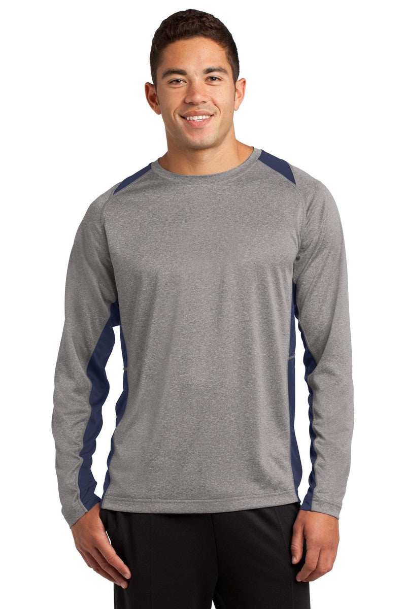 Sport-Tek T-Shirts XS / Vintage Heather/ True Navy Sport-Tek ST361LS Long Sleeve Heather Colorblock Contender Tee