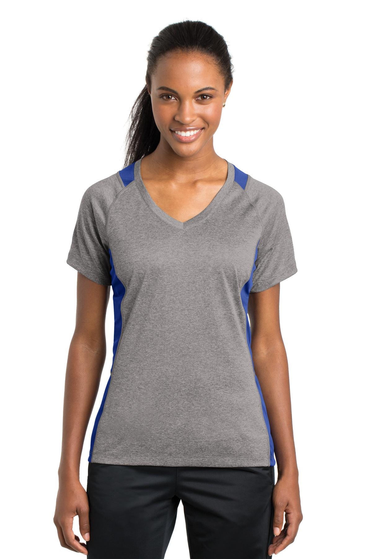 Sport-Tek T-Shirts XS / Vintage Heather/ True Royal Sport-Tek LST361 Ladies Heather Colorblock Contender V-Neck Tee
