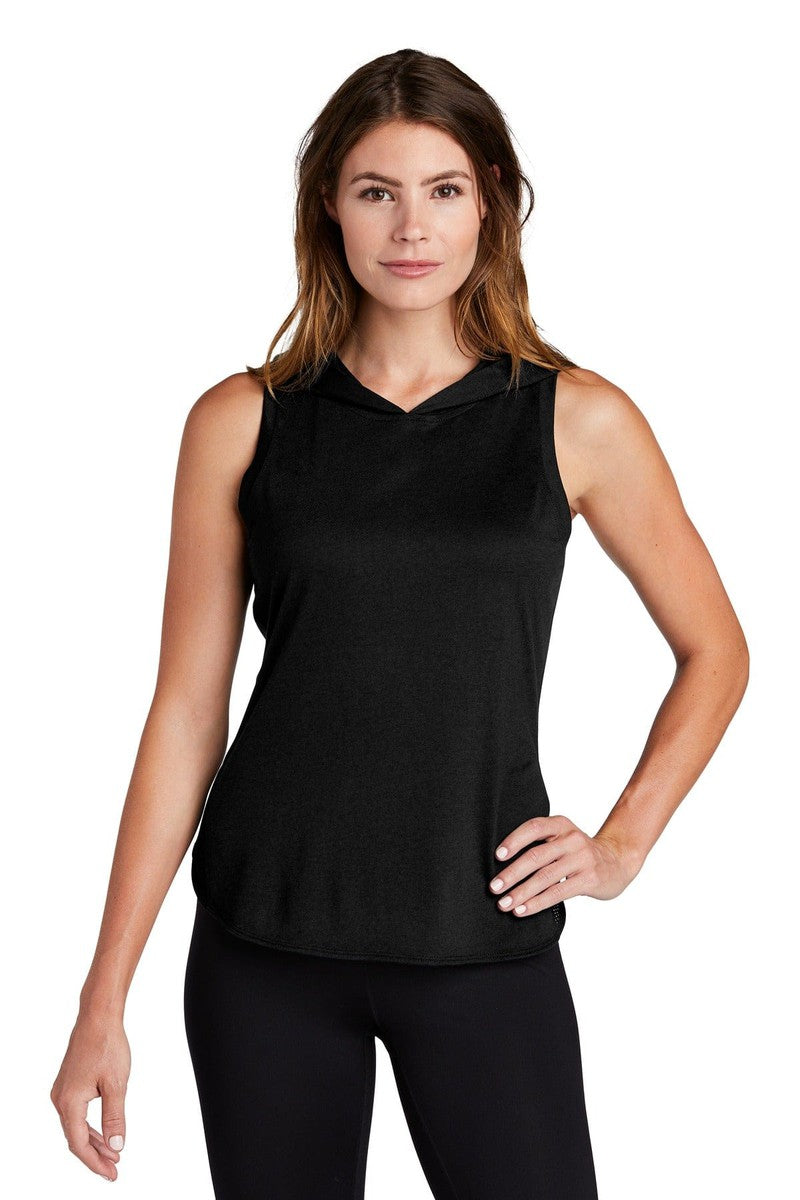 Sport-Tek Tank Tops XS / Black/ Black Triad Solid Sport-Tek LST410: Ladies PosiCharge Tri-Blend Wicking Draft Hoodie Tank