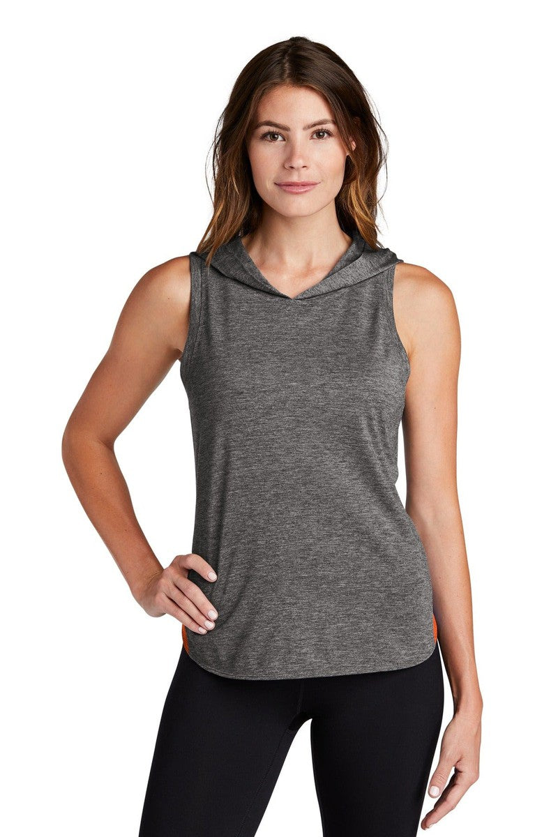 Sport-Tek Tank Tops XS / Deep Orange/ Dark Grey Heather Sport-Tek LST410: Ladies PosiCharge Tri-Blend Wicking Draft Hoodie Tank